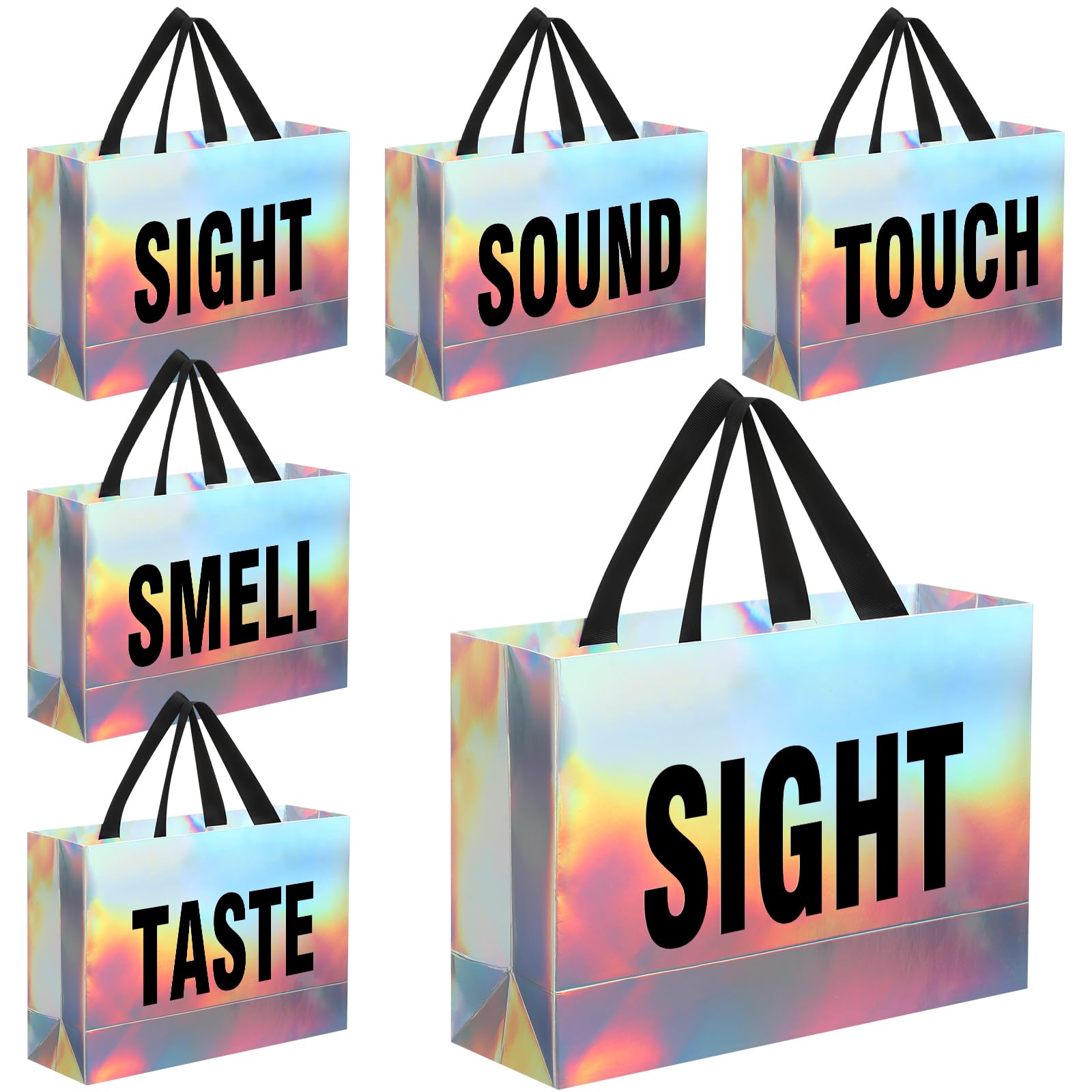 Kolldenn Valentine's Day 5 Senses Gift Bags for Him Her, Valentine Five Senses Gift Paper Kraft Bags with Ribbon Handle for Lover Husband Boyfriend Birthday Party(Holographic,12.6 x 8.7 x 4 Inch) โ image 1