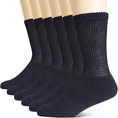 +MD Non-Binding Diabetic Socks for Men Women-6 Pairs Medical Circulatory Crew Socks with Cushion Sole Black 9-11