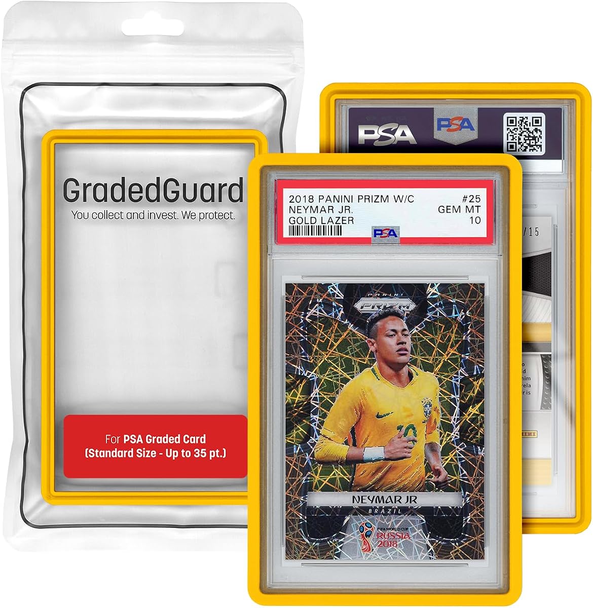 GradedGuard PSA Card Slab Protector Case, Standard PSA Size, Impact Resistant TPU Holder, Drop & Scratch Proof Frame for Graded Sports TCG Collectible Trading Cards. (Yellow)
