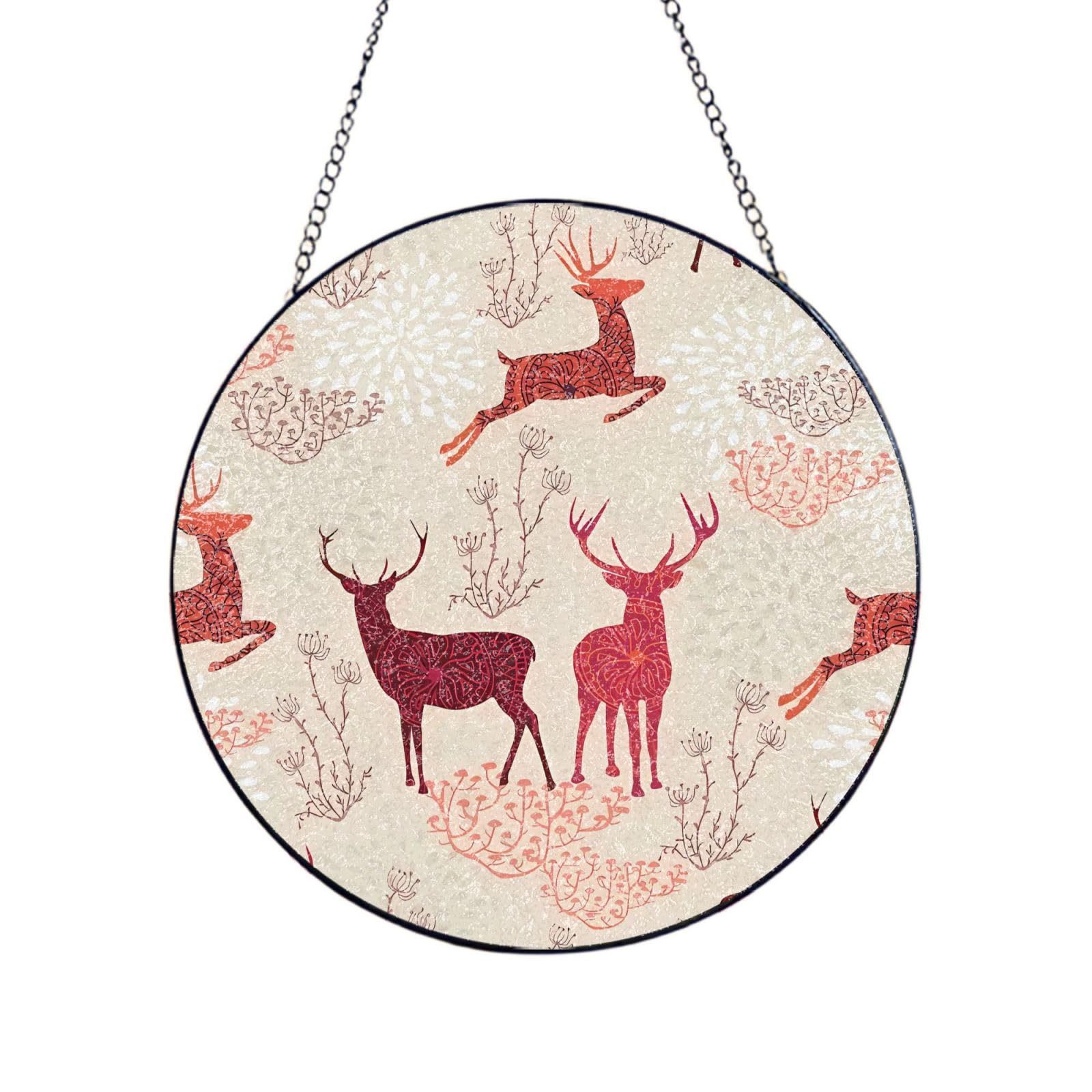 Phayah Christmas Elk Print Glass Window Hanging Sun Catchers Suncatcher Decor For Birthday For Home Garden Porch 10in（25cm）