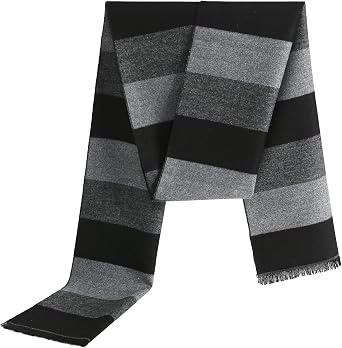 Mens Costume Accessories Winter Knitted Scarf Black and Grey Striped Tassel Edge Halloween Cosplay Party Supplies