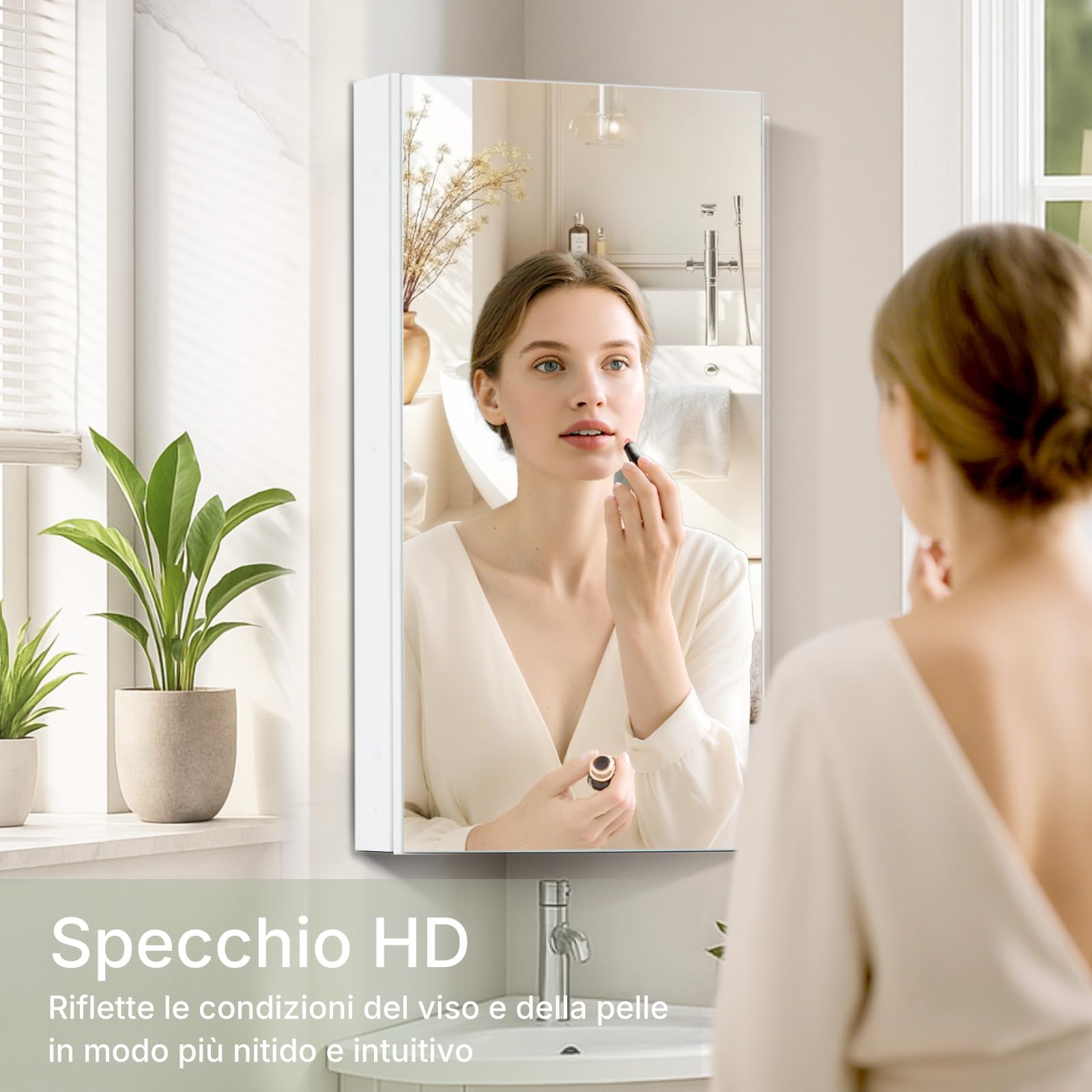 LEMROE Armadio con Specchio Angolare da Bagno - Mobile da Toilette a Muro con 2 Ripiani, Design Compatto, in MDF Resistente all'Umidità, 30 x 24 x 60 cm