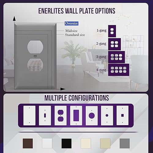 Miniatura 113 de ENERLITES Placa de pared dúplex para toma de receptáculo, cubierta de toma de corriente eléctrica, acabado brillante, tamaño mediano de 1 banda