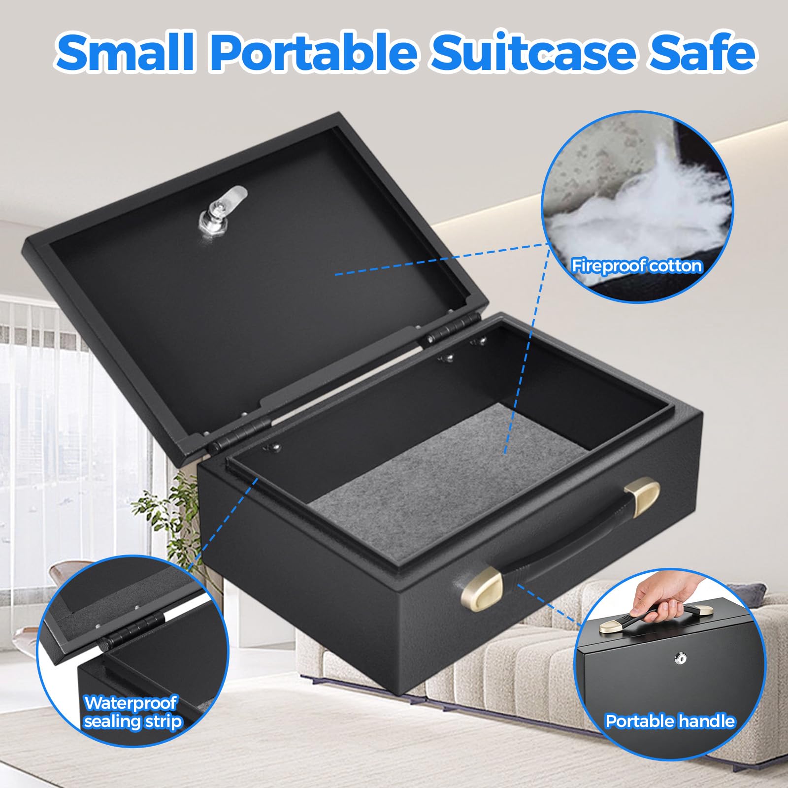 Cassetta di sicurezza ignifuga piccola scatola portatile impermeabile per documenti con serratura a chiave Cassettiera antincendio e acqua Cassettiera di sicurezza in metallo per documenti, gioielli