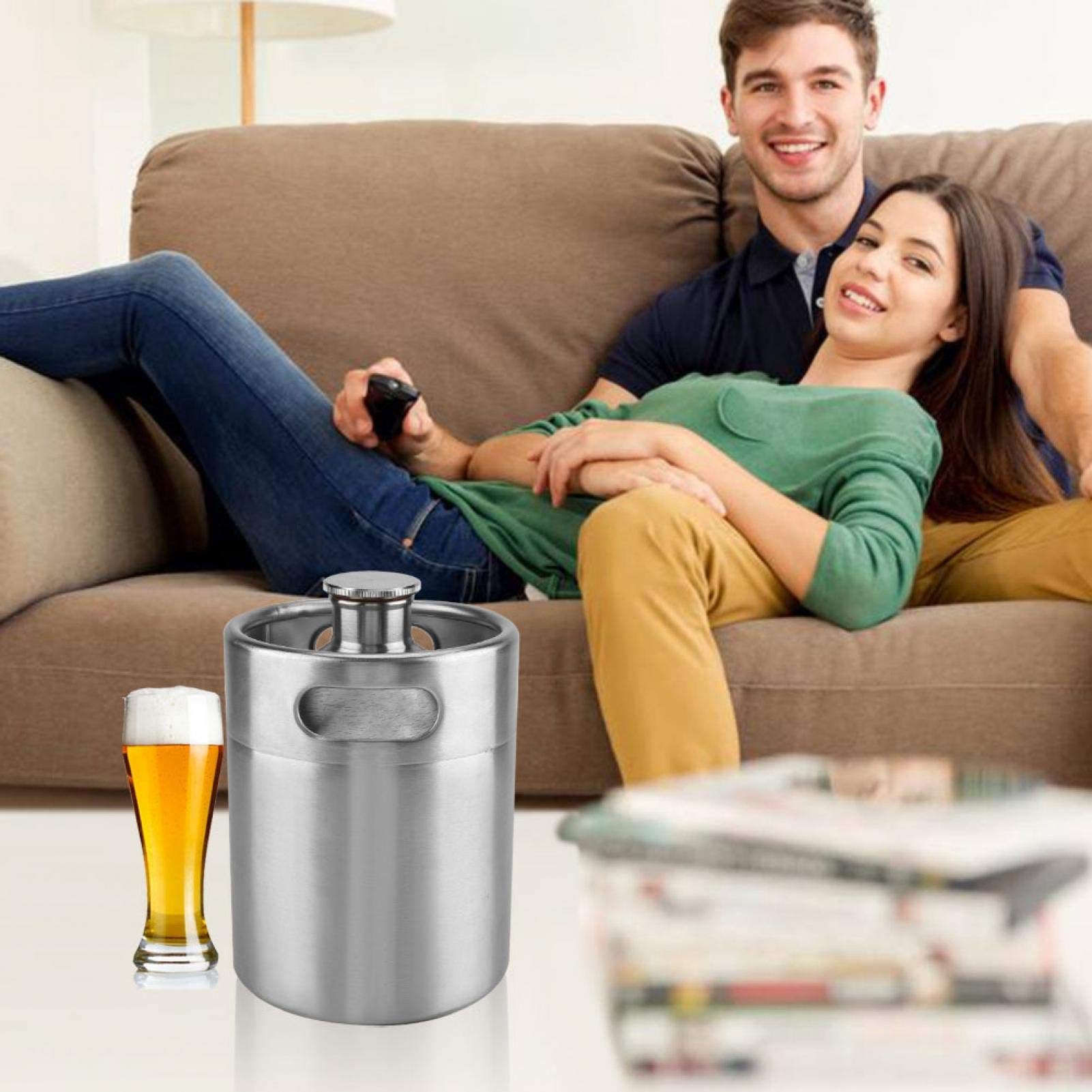 Beer Barrel Keg Growler Mini Wine Keg Acciaio inossidabile con coperchio a spirale Forniture alberghiere per la casa per birra Soda Coffee Whisky(2L)