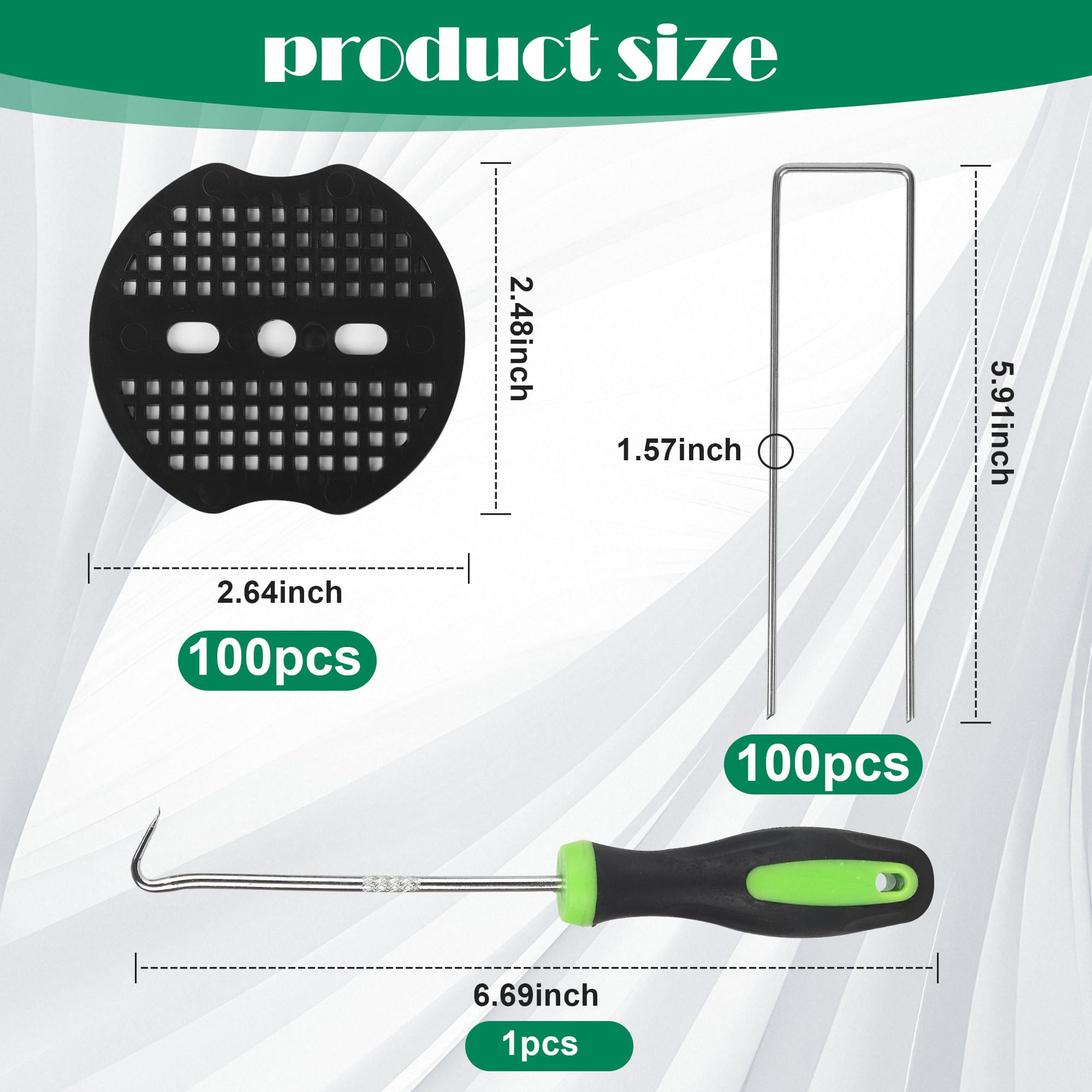 100 pcs Piquets de Jardin avec 100 Rondelle et Crochets à Outils Sardines de Fixation Garden Pegs pour la Pelouse, Le Jardin,la Fixation de Tuyaux 150x40mm Ø 2.5mm (201)