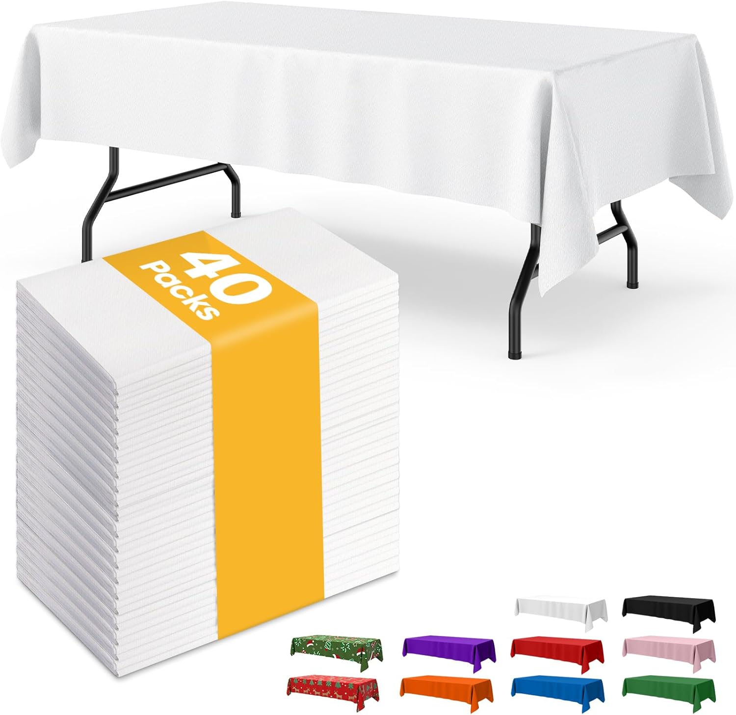 White Plastic Table Cloth Rectangle Table 40 Pack, 54''×108'' Tablecloth for 6ft Tables, Table Cloth for Disposable Use, Table Cover for Holiday Party, Gathering
