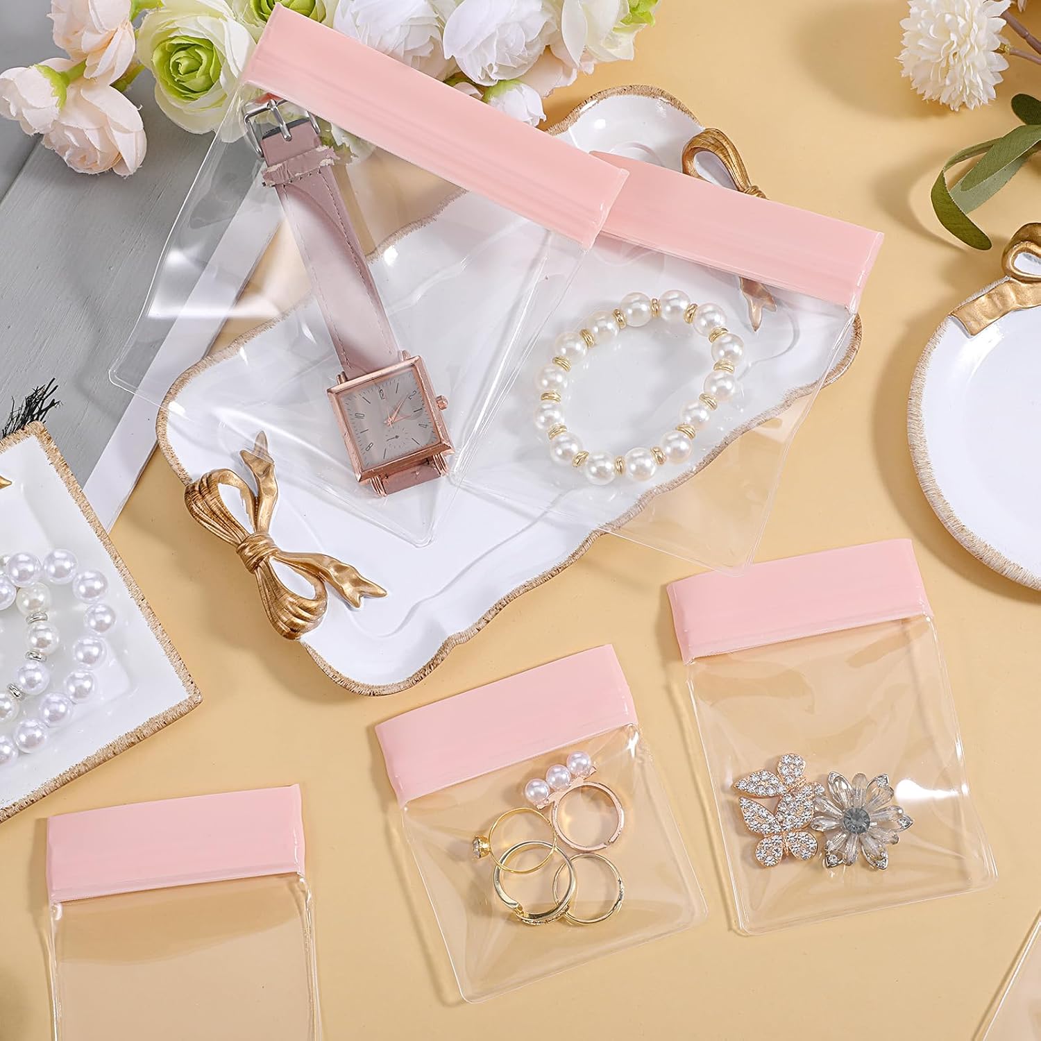 JJUNW 30 PCS Anti-Tarnish Jewelry Pouches, Clear EVA Small Bags, Set Jewelry Bags for Gold Silver Ring Earing Chain Bracelet Jelly-Like Softness No Yellowing No Odors(Assorted Sizes）