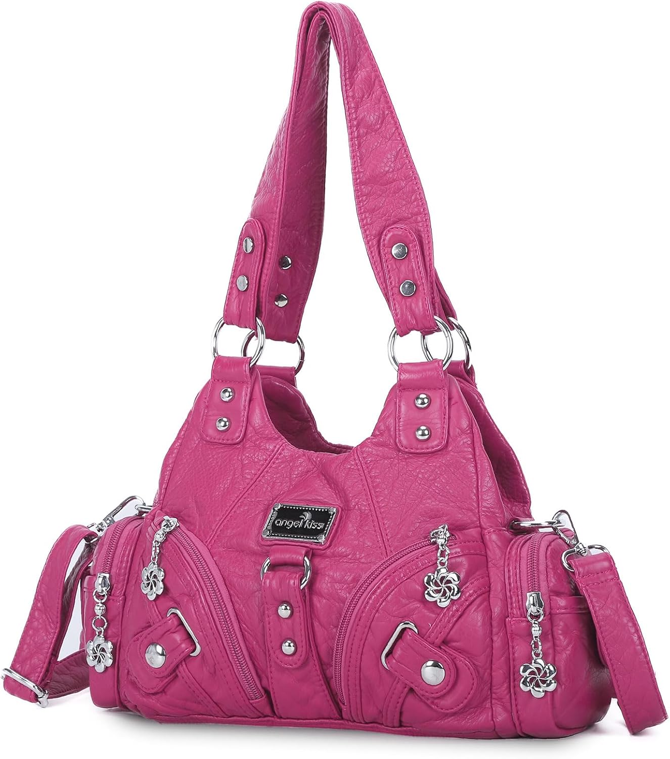 Angel Kiss Purses for Women Small Hobo Shoulder Bags Vagen Leather Multi-Pocket Tote Bag with Zipper