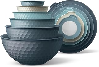 Cook with Color 12-Piece Nesting Mixing Bowls with Lids - BPA-Free Plastic Prep Bowls, Non-Slip Bottom, Microwave Safe Blue Set
