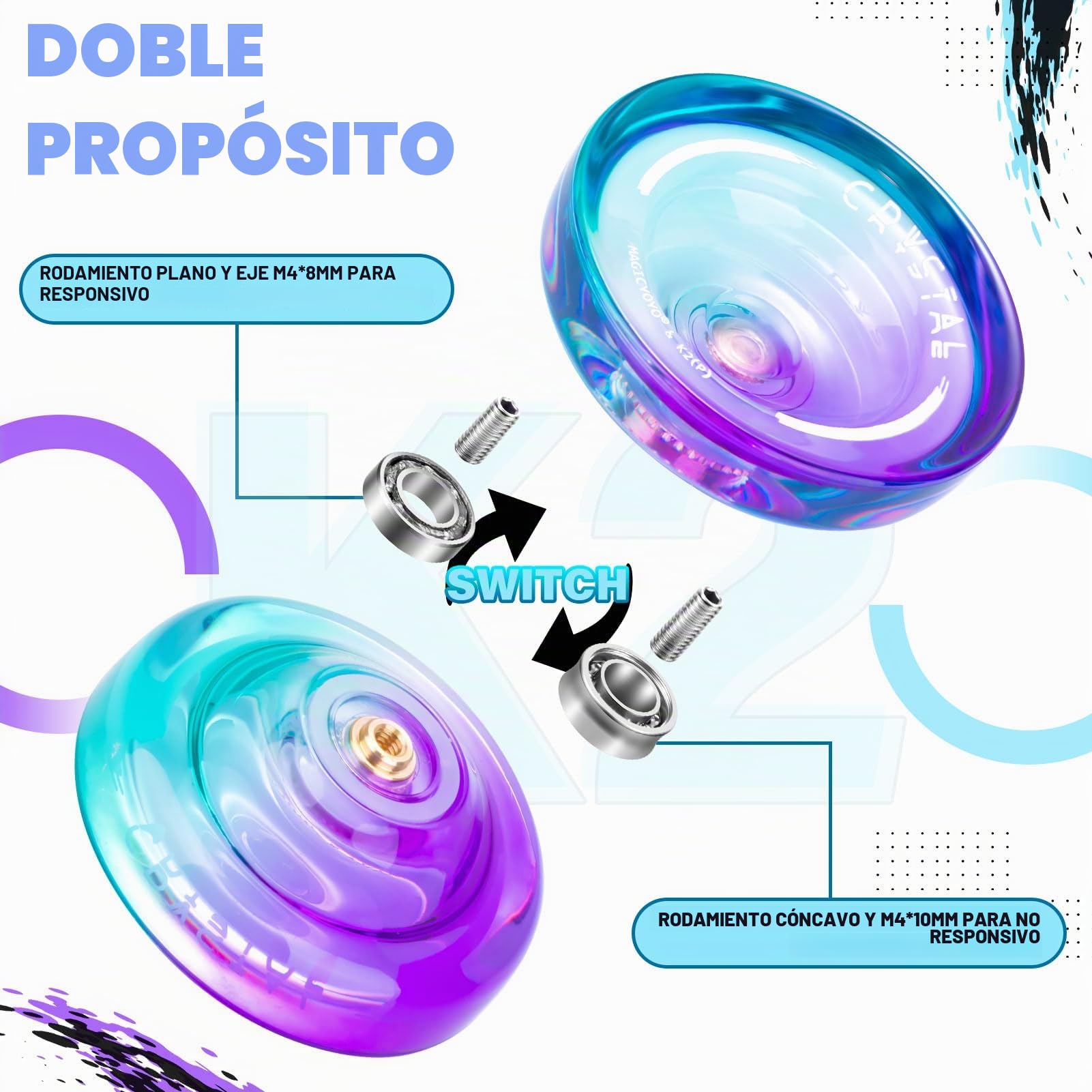 YOSTAR JoJo Profi K2 Crystal Responsive para niños, truco profesional para principiantes, doble propósito con ralentí, Yoyo sin respuesta con rodamiento, 12 cuerdas, funda
