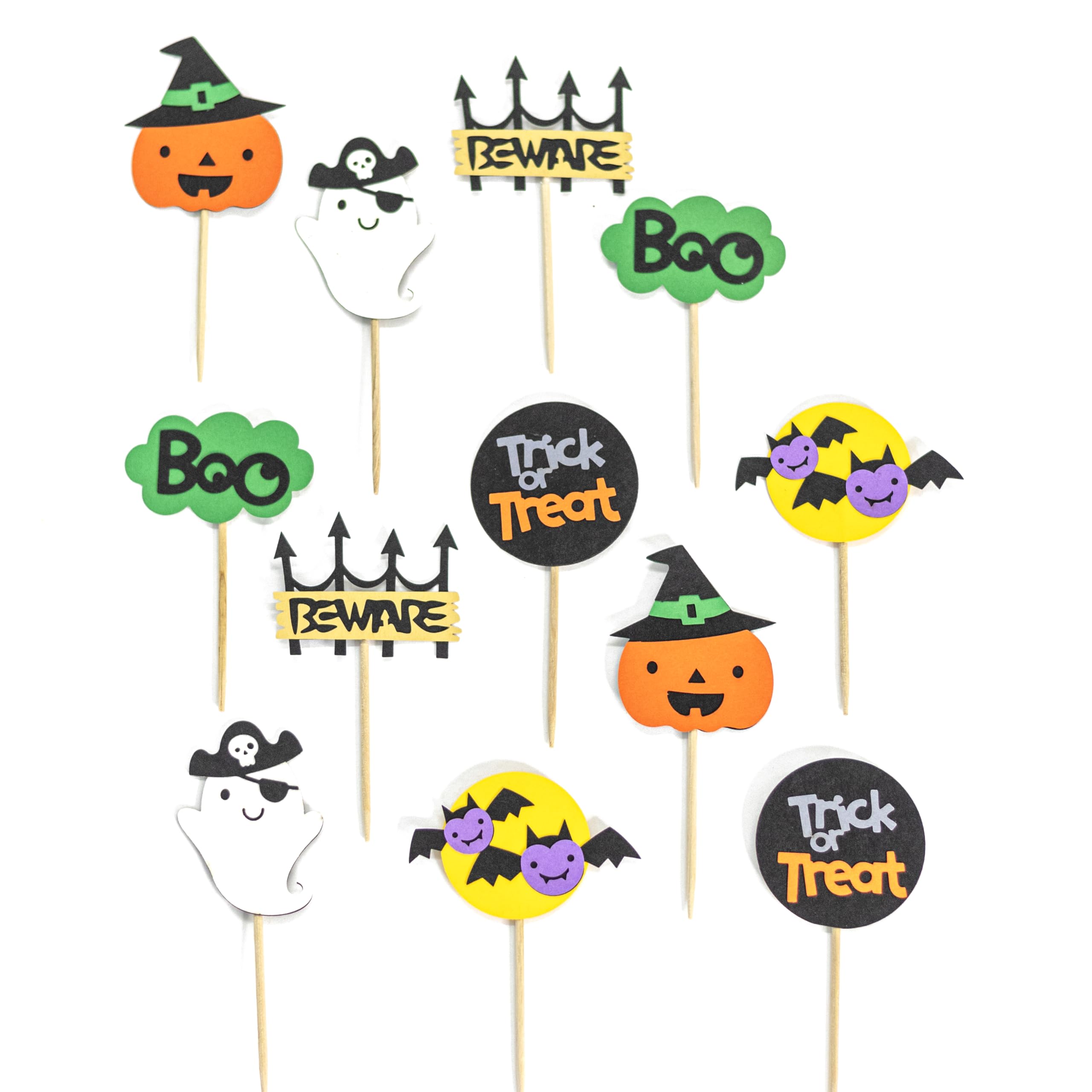 Confetti! 12 Pack Halloween Cupcake Toppers Trick or Treat Pumpkin Hat Ghost Beware Bats Boo Cupcake Picks Baby Shower Birthday Halloween Themed Party Cake Decorations Supplies