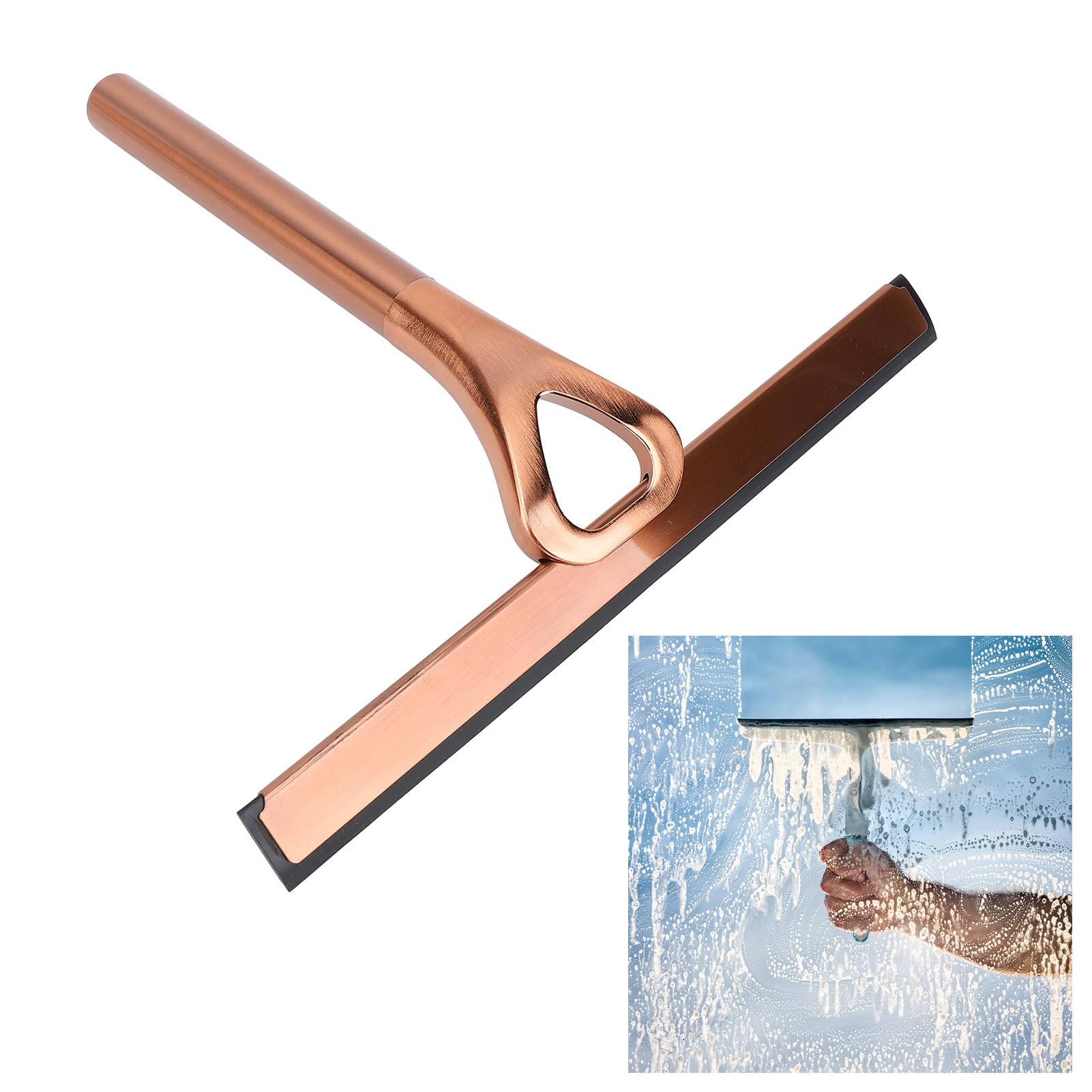 Aramox Tergicristallo per Doccia in Acciaio Inossidabile 304, Pulitore Multifunzionale per Bagno per Specchi, Finestre e Piastrelle - Spazzola in Silicone con Gancio per Appendere (bronzo antico)