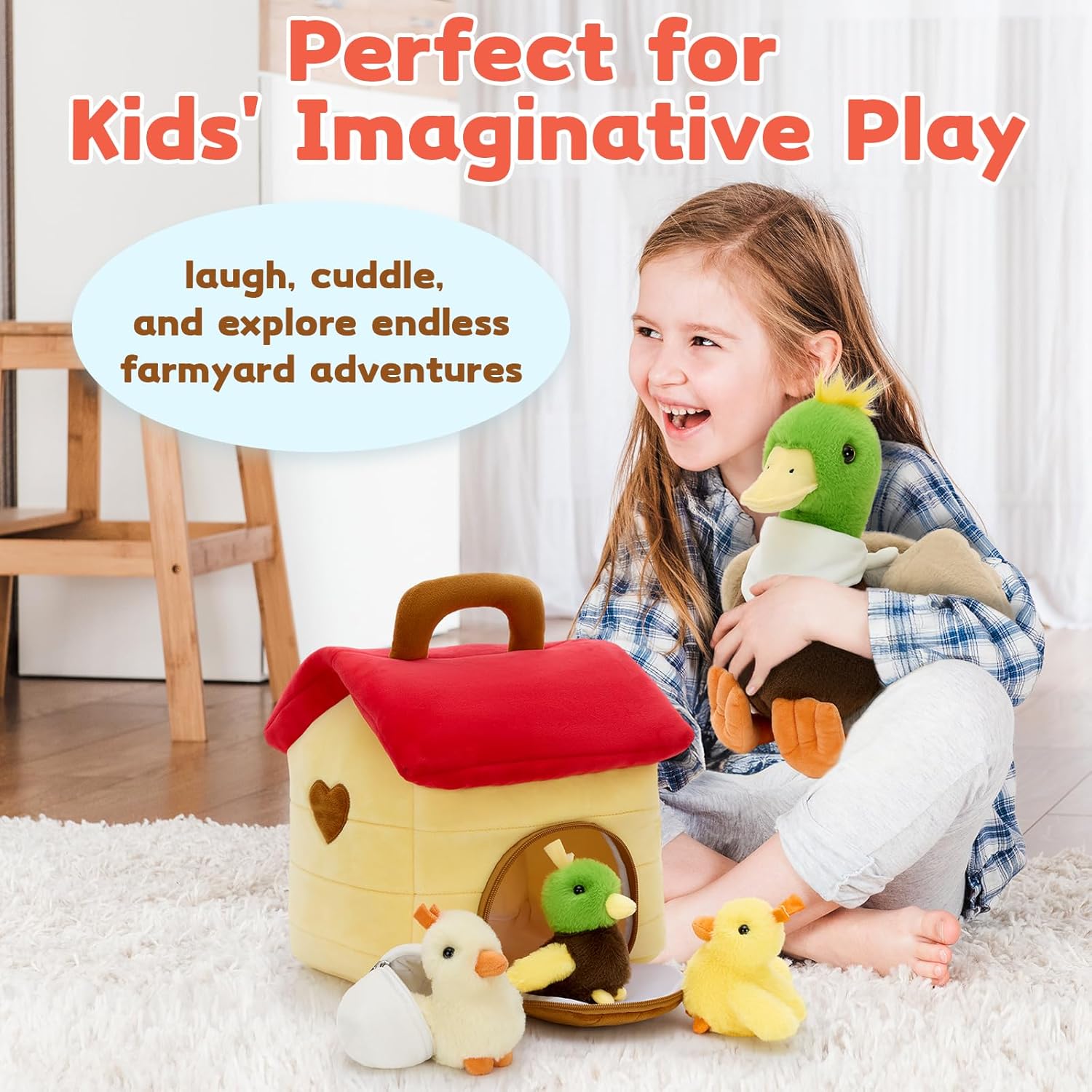 MaoGoLan 6pcs Duck Stuffed Animal, 14 Inch Large Mommy Stuffed Mallard Duck Plush with 3 Baby Ducklings & Eggshell & Duck House, Cute Realistic Stuffed Animal, Gift for Kids Boys Girls