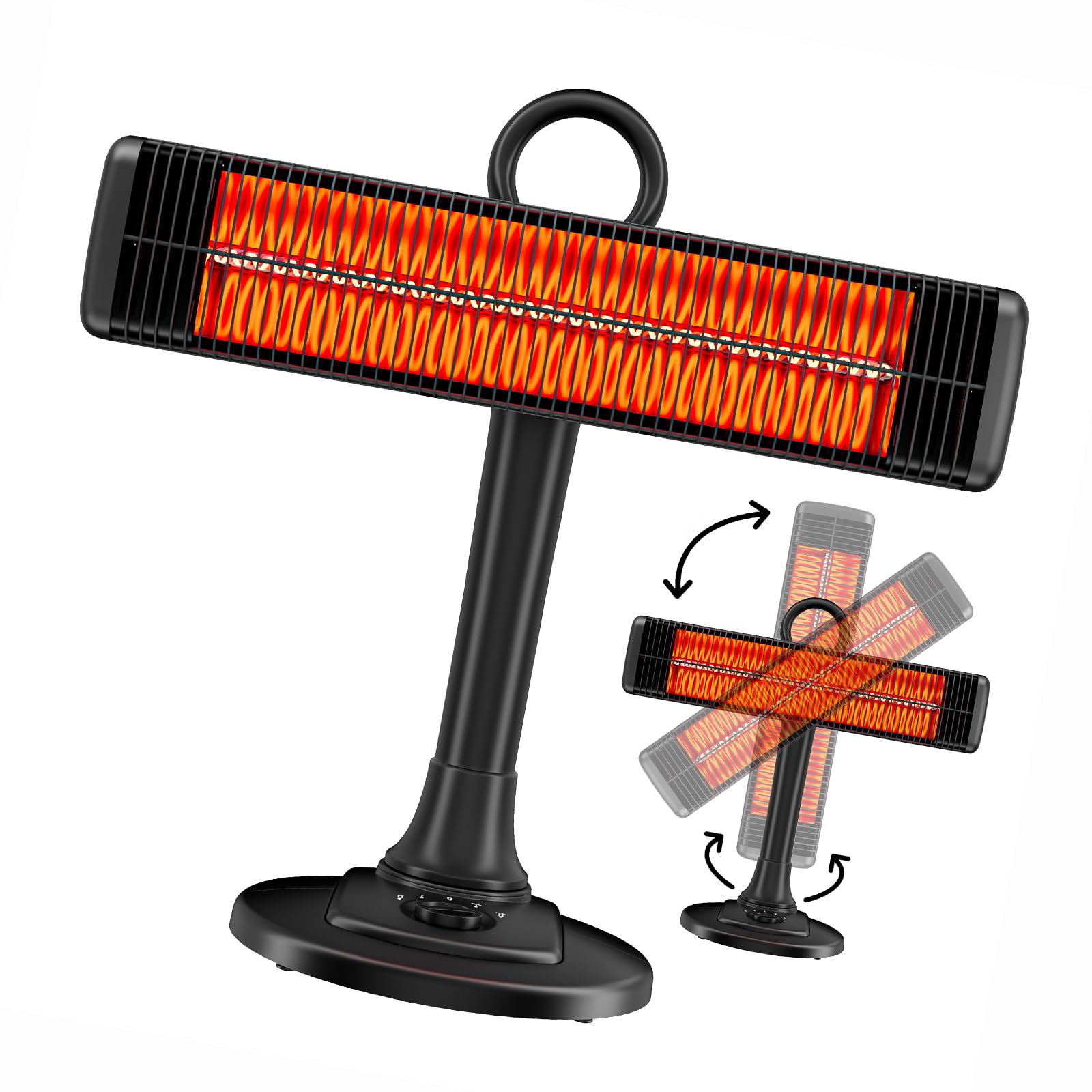 Outdoor Electric Patio Heater, Waterproof & Overheat Protection,Portable Infrared Heater with 500W/1000W Adjustment, 1s Heating Carbon Fiber Tube Heater for Backyard, Garage, Black
