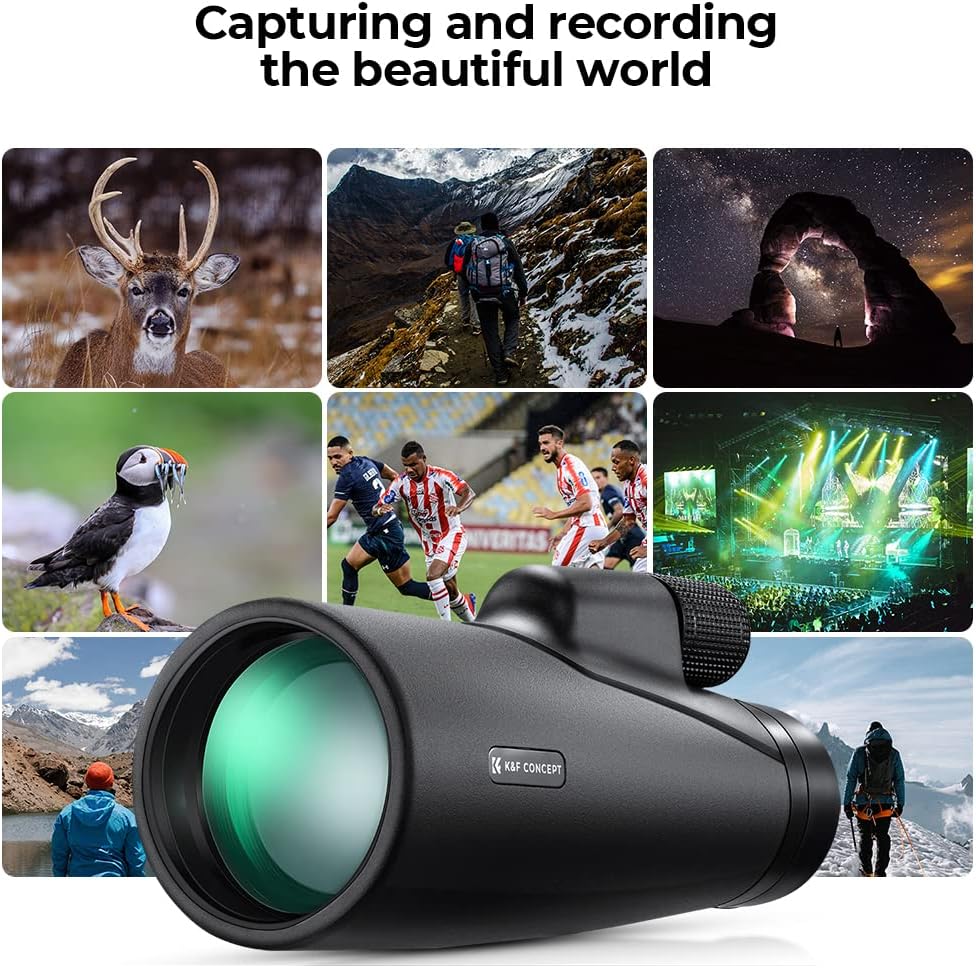 K&F Concept 12X50 HD Monoculars, Monoculars Telescope for Adults with BAK4 Prism & FMC Lens, Waterproof Monocular Scope with Dual Focus for Bird Watching Hunting Wildlife Hiking Traveling