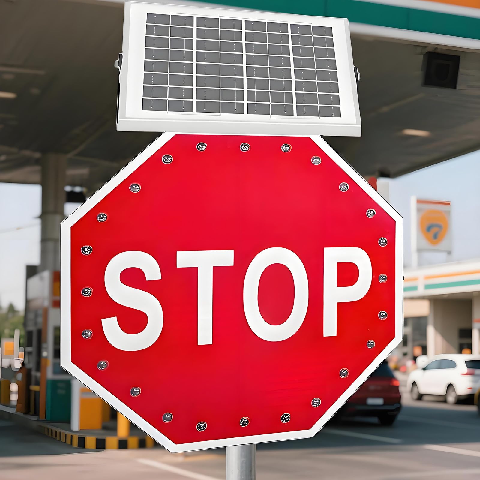 Señal De Alto Solar, Señales De Tráfico De Aluminio, Señales De Advertencia LED Intermitentes Para Calle, Película Reflectante De Grado Industrial (60Cm/80Cm), Señales De Alto Intermitentes 80cm(32in)