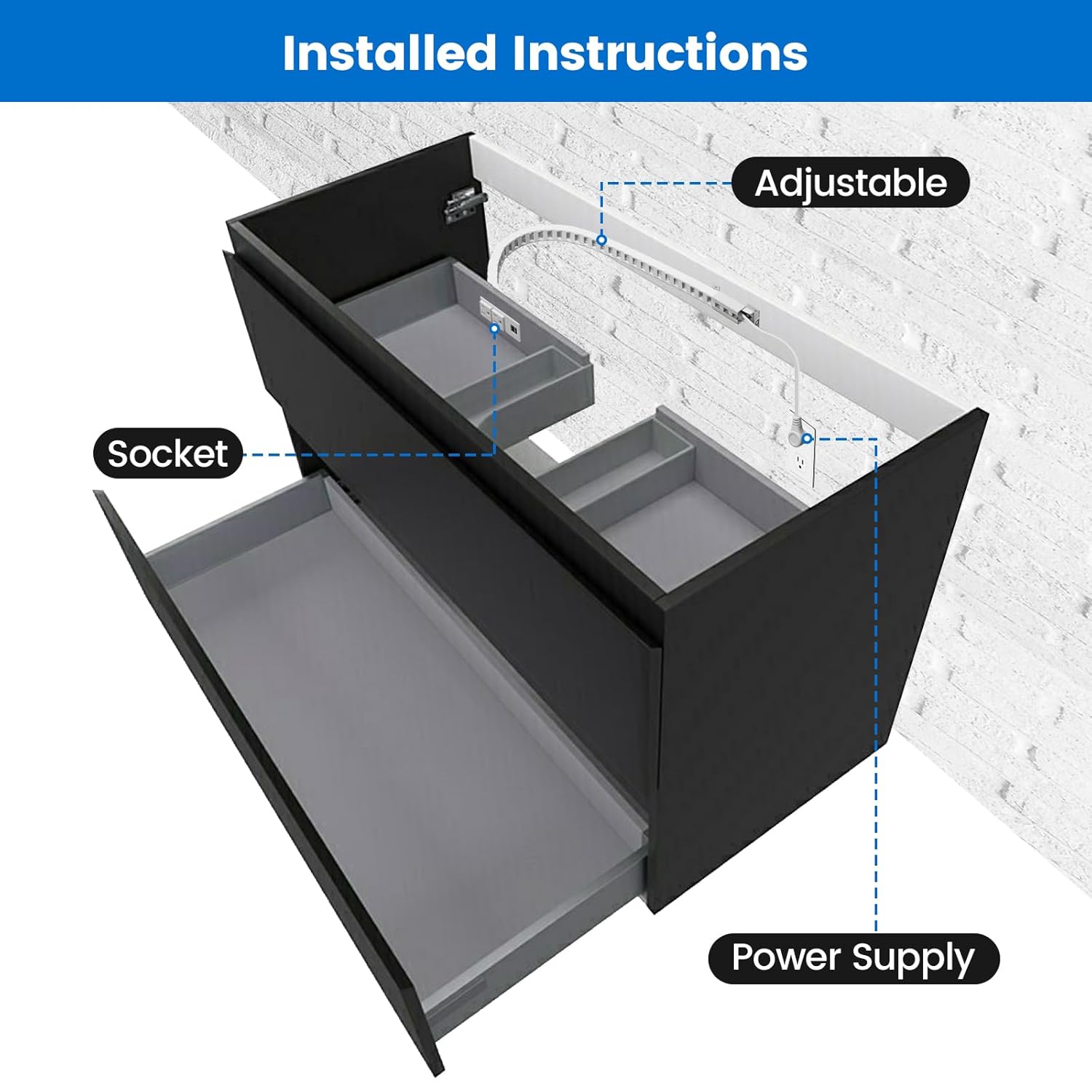 Briidea Drawer Outlet Kit with Two 15Amp AC Outlets & Two USB-A Ports, a Necessary Storage Assistant for Bathroom, Bedroom, Kitchen