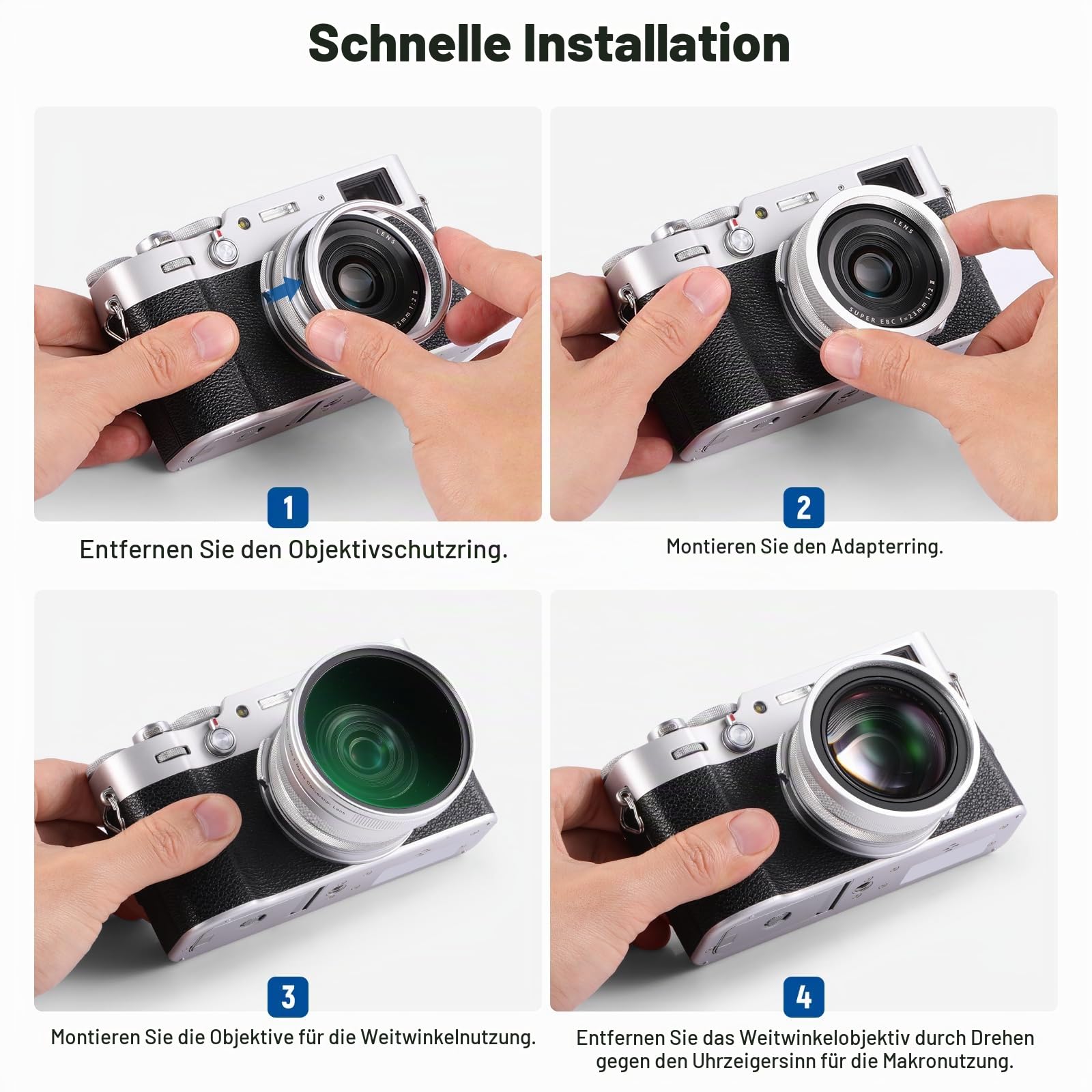 NEEWER 49mm 0,75x Weitwinkel und 1,4X Makro Objektiv Zusatz Lens für Kameras der X100-Serie HD 2 in 1 Objektiv mit 49mm Adapterring für Fujifilm X100 X100S X100F X100T X100V X100VI Kameras LS-47