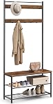 VASAGLE Rack de manteau d'entrée avec banc de chaussures, sac de chaussures avec arbre Hall, brun rustique et noir UHSR41BX