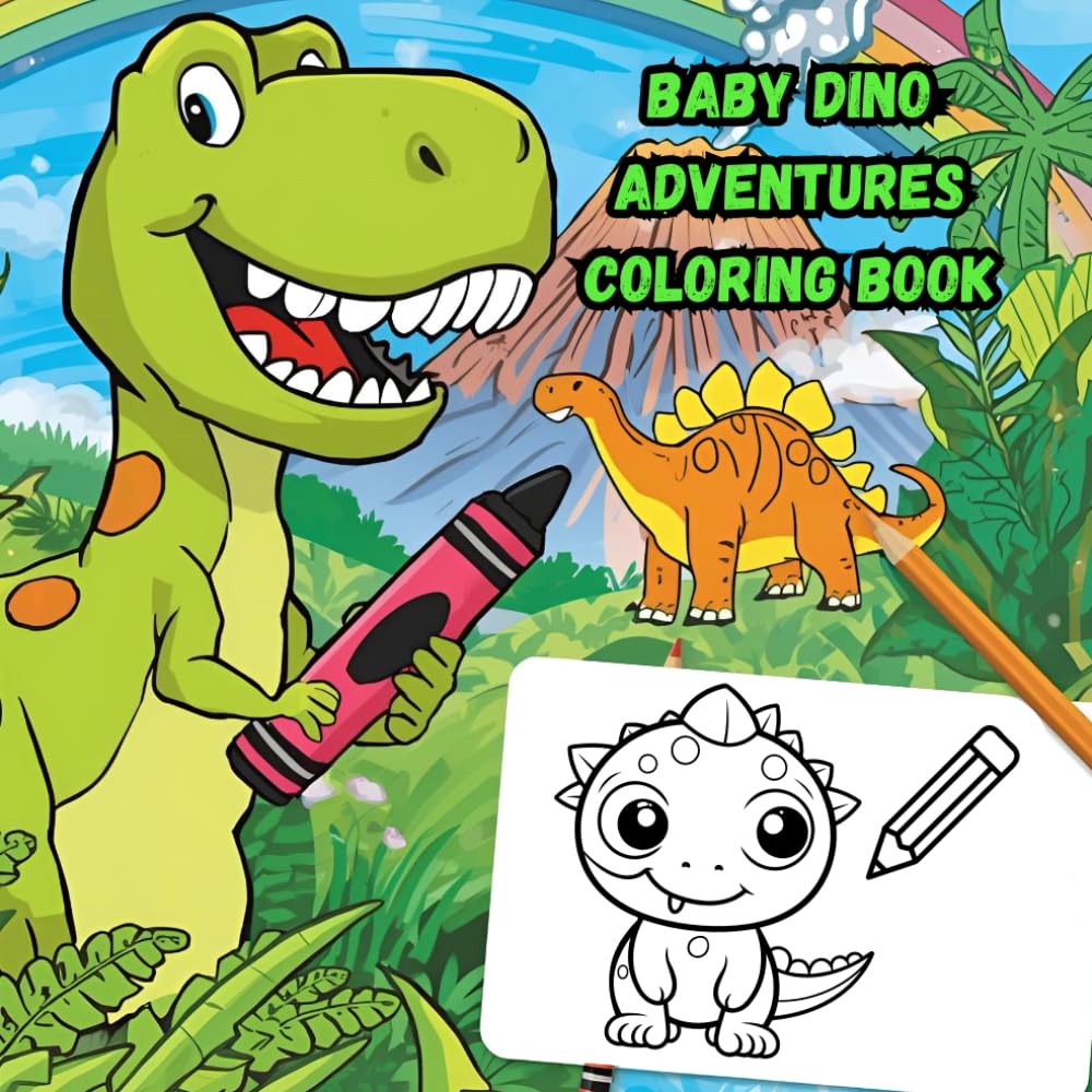 Baby Dino Adventures Coloring Book: Coloring Book about Cute Baby Dinos for Boys and Girls Ages 3-8 | 8.5 x 8.5 inches, 25 pages | Adorable Dinosaur Coloring Book for Children Who Love Dinosaurs