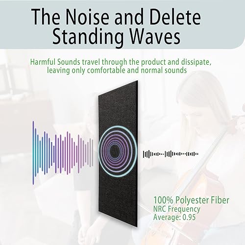 Miniatura 6 de Paquete de 6 paneles acústicos autoadhesivos de 15.75 x 31.5 x 0.47 pulgadas, paneles de pared insonorizados de borde biselado de alta densidad,
