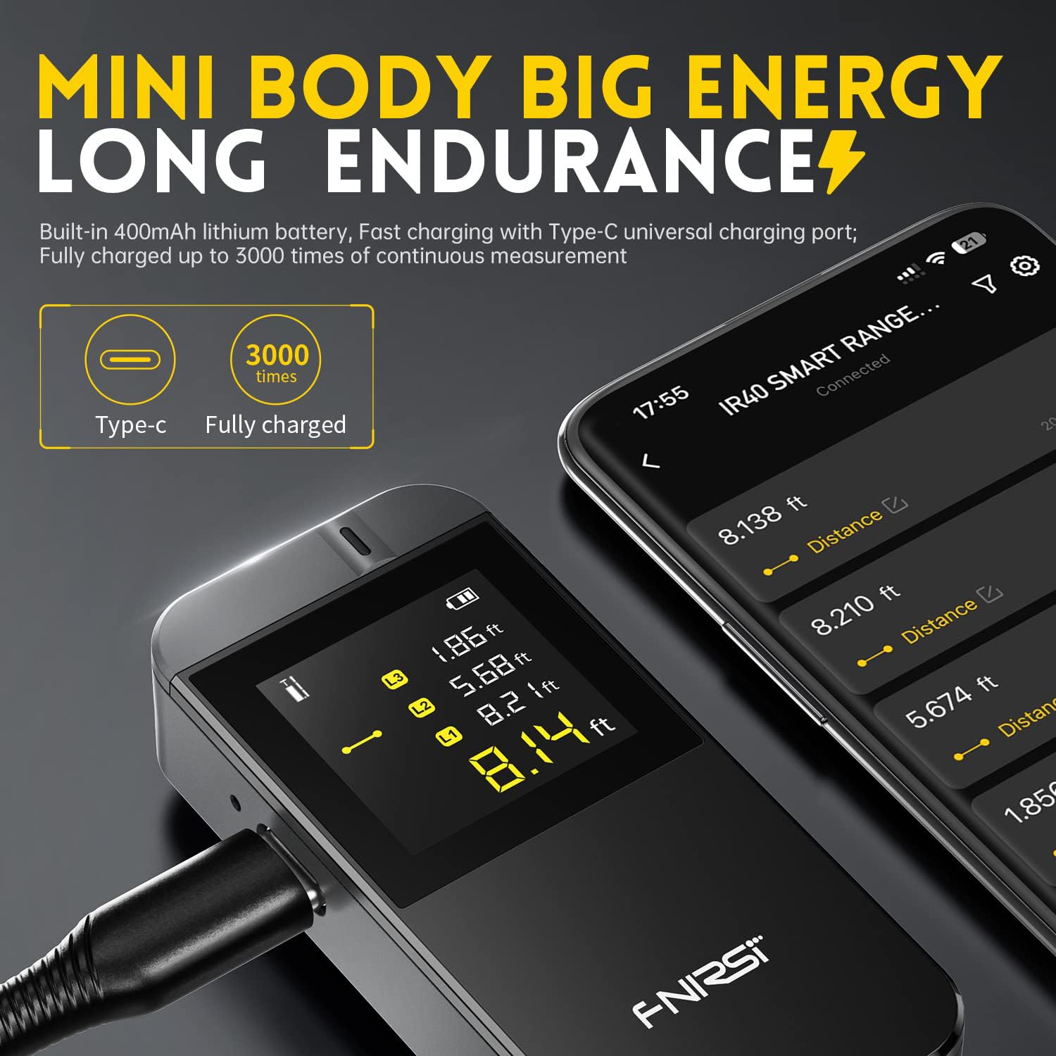 FNIRSI IR40 Laser Distance Meter - 135ft, APP Control -6