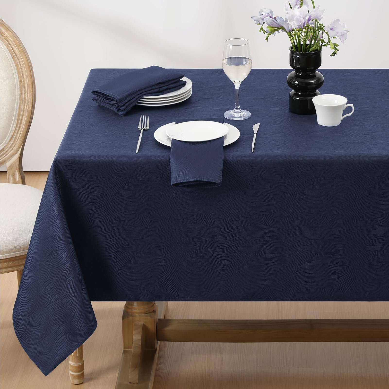 Jacquard Rectangle Tablecloth, Swirl Design Waterproof Stain Resistant Table Cover Wrinkle Free Heavy Weight Table Cloths for Dinner/Parties/Holiday - 52 x 70 Inch, Navy Blue