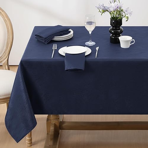Softalker Jacquard Rectangle Tablecloth, Swirl Design Waterproof Stain Resistant Table Cover Wrinkle Free Heavy Weight Table Cloths for Dinner/Parties/Holiday - 60 x 84 Inch, Navy Blue