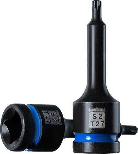 toolant Torx T27 - Juego de 2 llaves de vaso de impacto S2 de acero de 12 pulgada, puntas largas de alto impacto, juego de llaves profesionales y