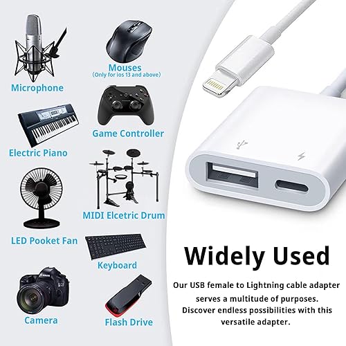 Miniatura 2 de Certificado Apple MFi Adaptador de cámara Lightning a USB con puerto de carga, cable OTG USB 3.0 hembra portátil para iPad para conectar lector de