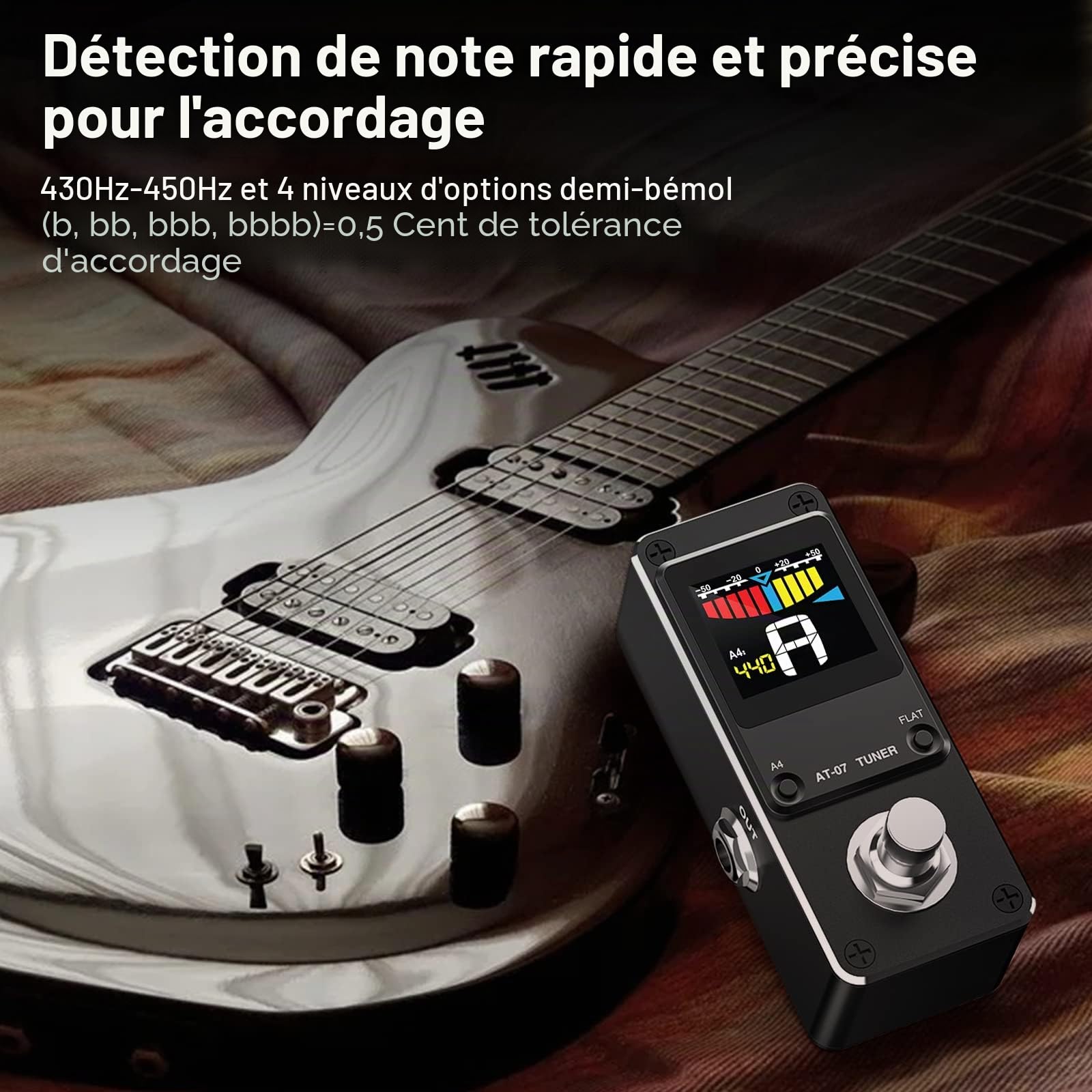 Pédale d'accordeur, LEKATO Pédale d'accordeur chromatique pour guitare et basse - Mini pédale d'accordeur d'instrument chromatique avec écran LCD - Calibrage de la hauteur et réglage plat