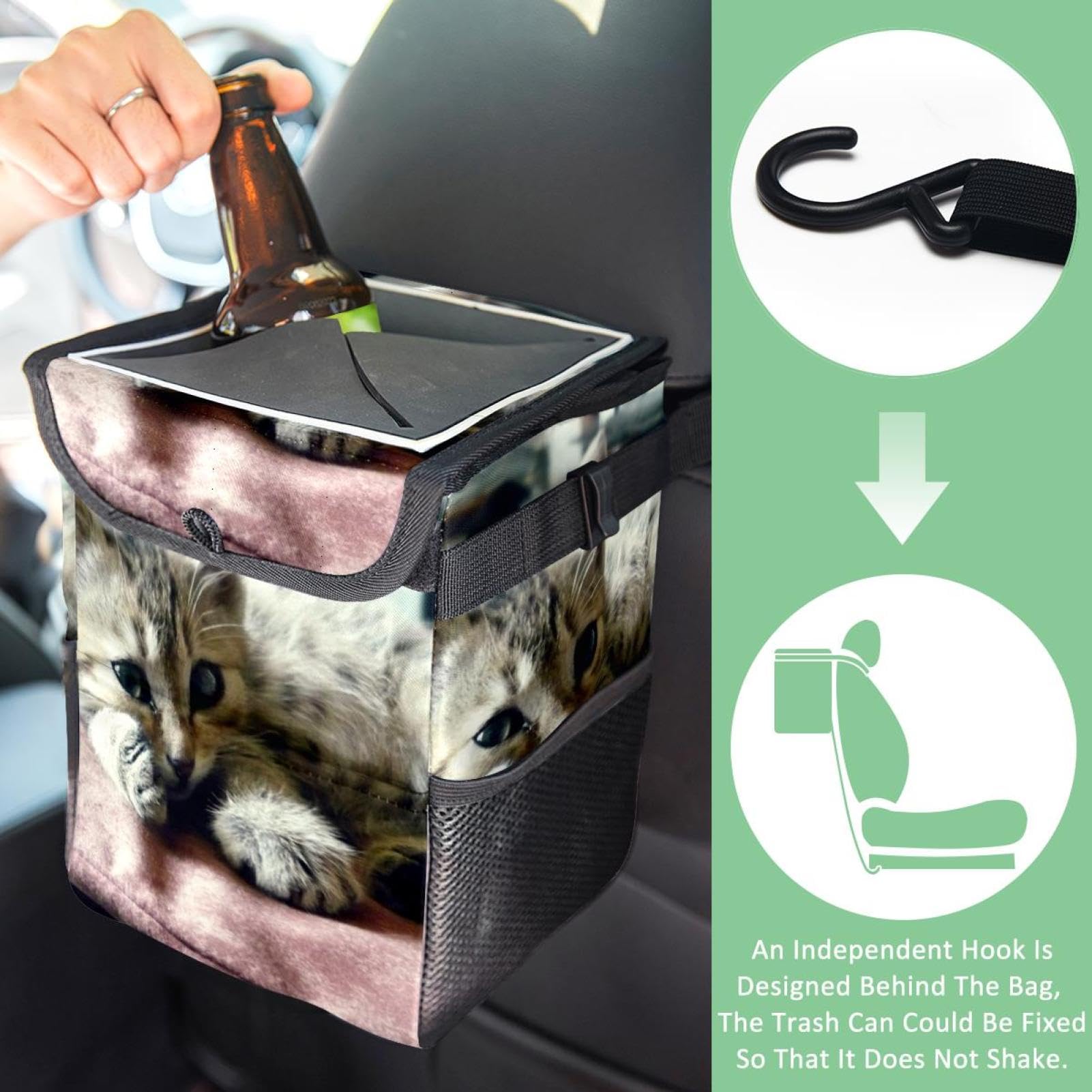 Quteprint Pattumiera da appendere per auto, a strisce, grazioso animale gatto, pieghevole, per auto, SUV, veicolo, impermeabile, accessori per auto, organizer per alimenti, a prova di perdite, S