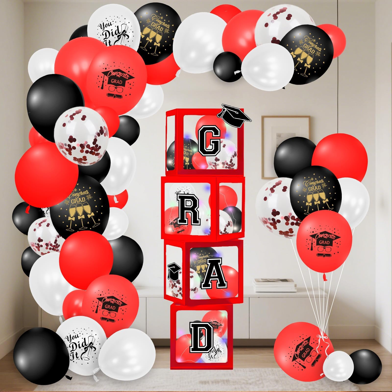 Heyigrow Graduation Decorations 2026 107 Pcs Balloons Light Boxes Set Bachelor Party Supplies Photo Background for Collage High School Celebration (