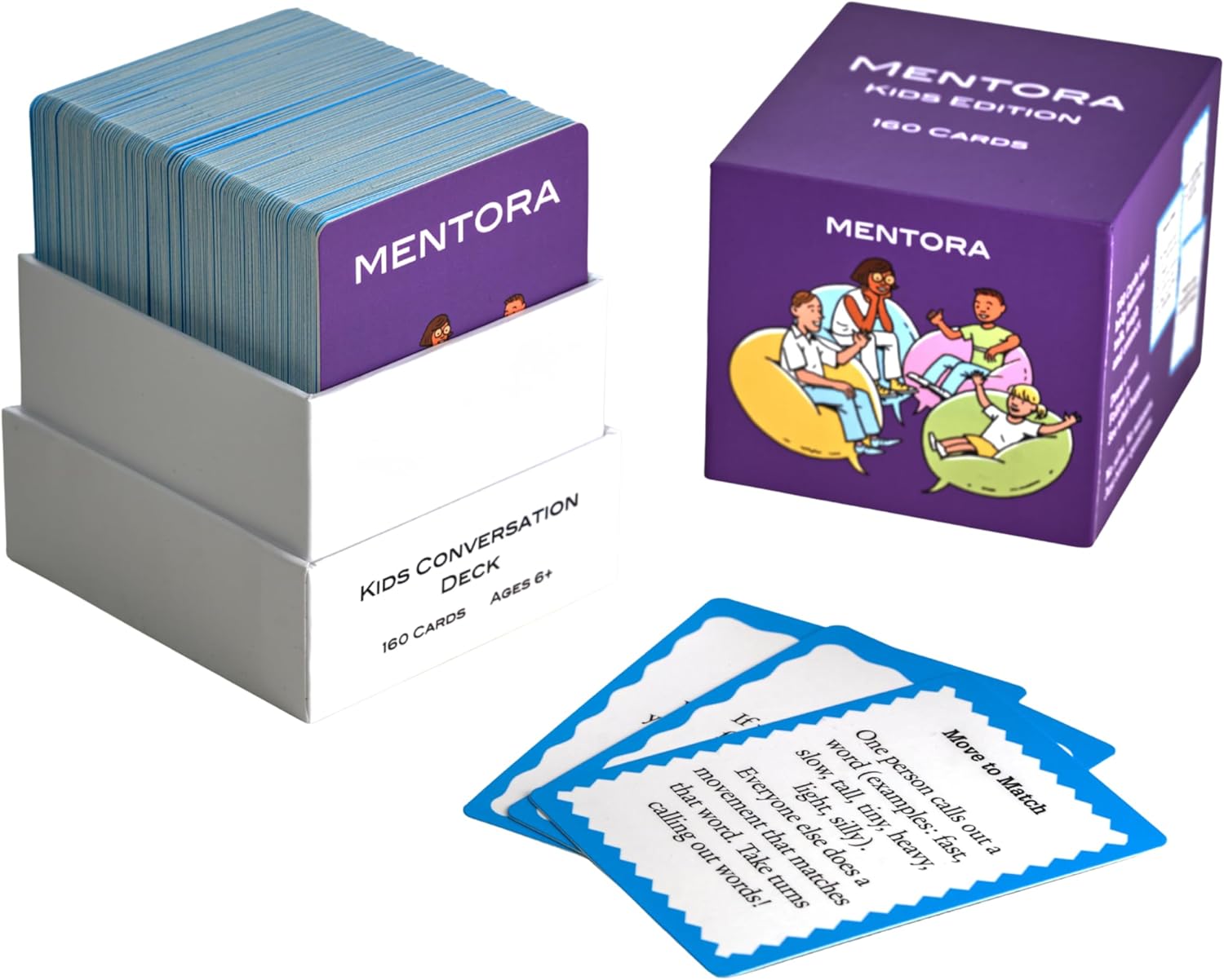 Mentora Kids Conversation Cards – 160 Cards Ages 6+ | Fun Conversation Starters & Activity Games for Family Dinner, Road Trips, Bedtime & Bonding – Build Confidence, Laugh & Connect Deeper
