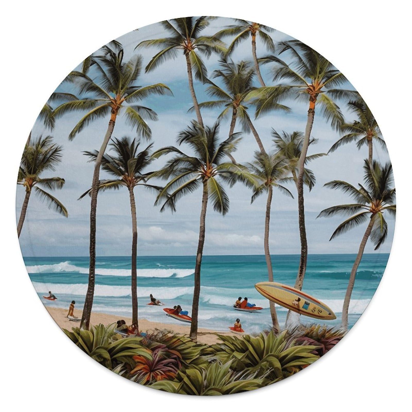 Couverture en flanelle ronde haut de gamme, plaid imprimé surfeur hawaïen ondulé 140 cm