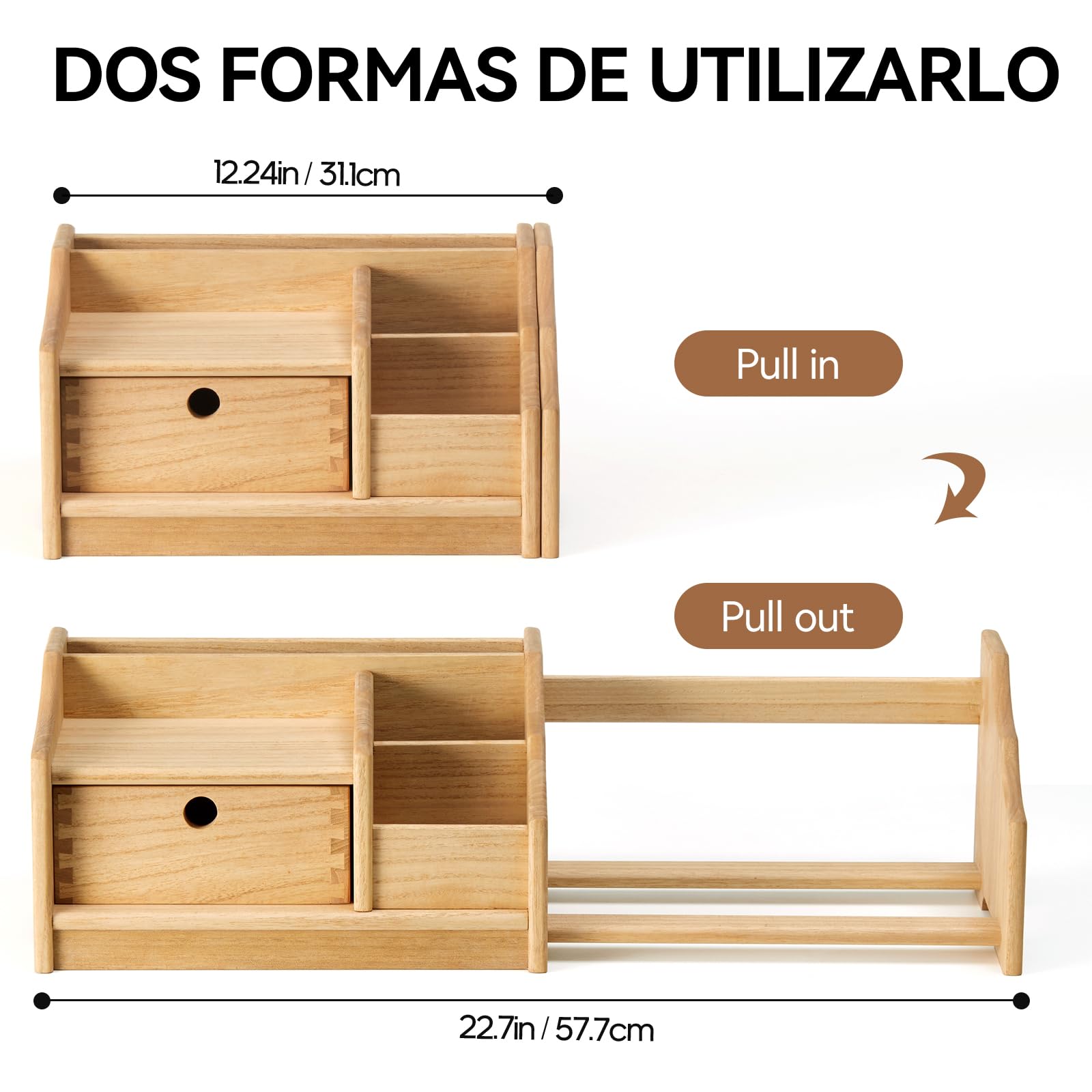 KIRIGEN Estantería de Madera, Organizador de Escritorio Ajustable, Natural