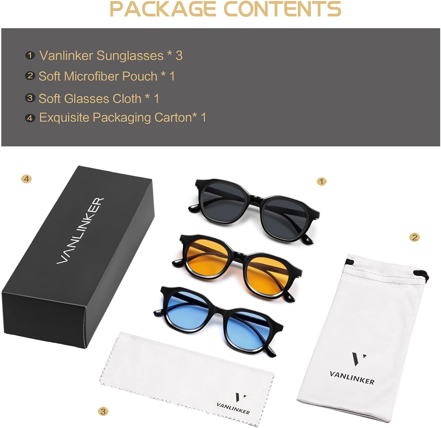 VANLINKER Retro Round Sunglasses for Men Women Vintage Circle Shades VL9829 46mm - Image 5