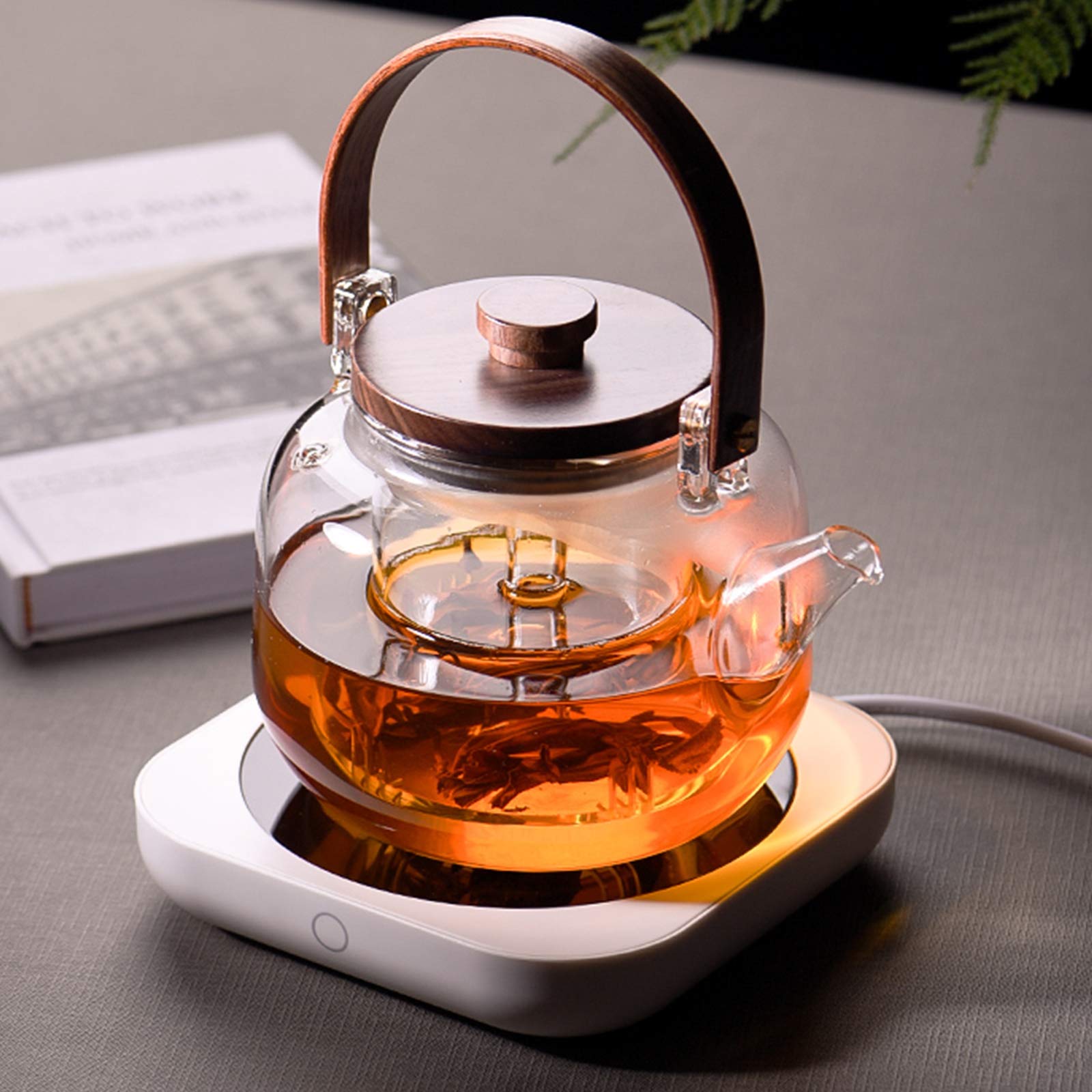 Chauffe-Tasse Électrique Mug Warmer Verre Réglage de la Température en Deux étapes, Interrupteur Intelligent, Mise Hors Tension Automatique de 8 Heures,Square,Small Teapot（900ML）