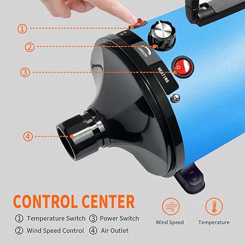 Miniatura 4 de Secador de perros para aseo de mascotas, secador de soplado de fuerza de alta velocidad, soplador de perro ajustable de temperatura de velocidad con