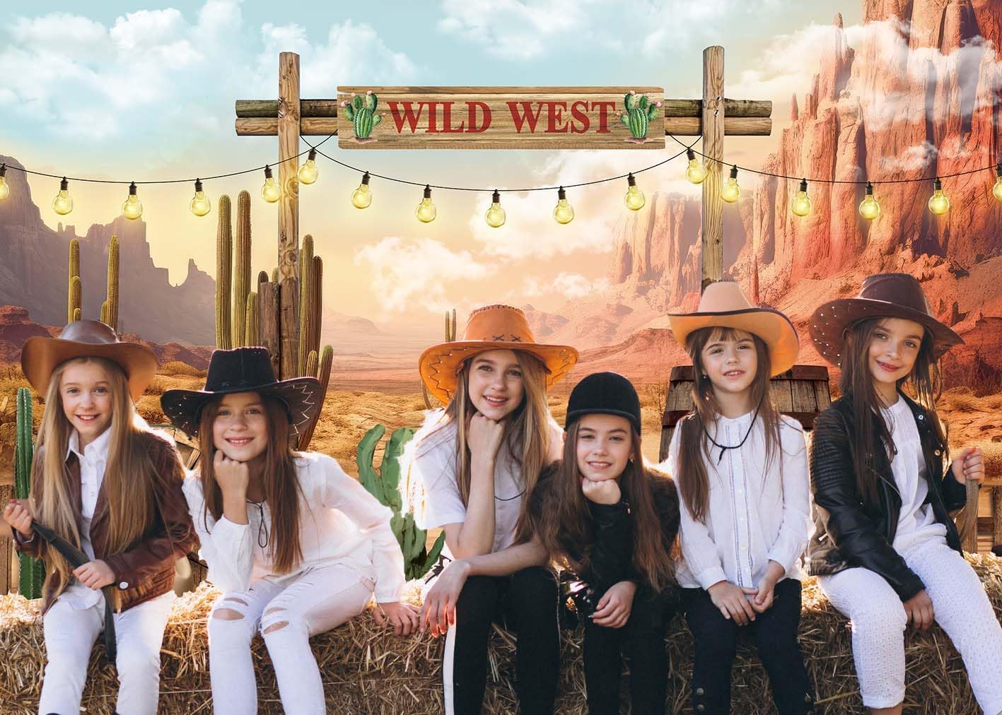 Western Wild West Backdrop 2.1x1.5m Wonder Junction VBS Photography Background Western Cowboys Kids Birthday Party Decorations Banner Photo Props