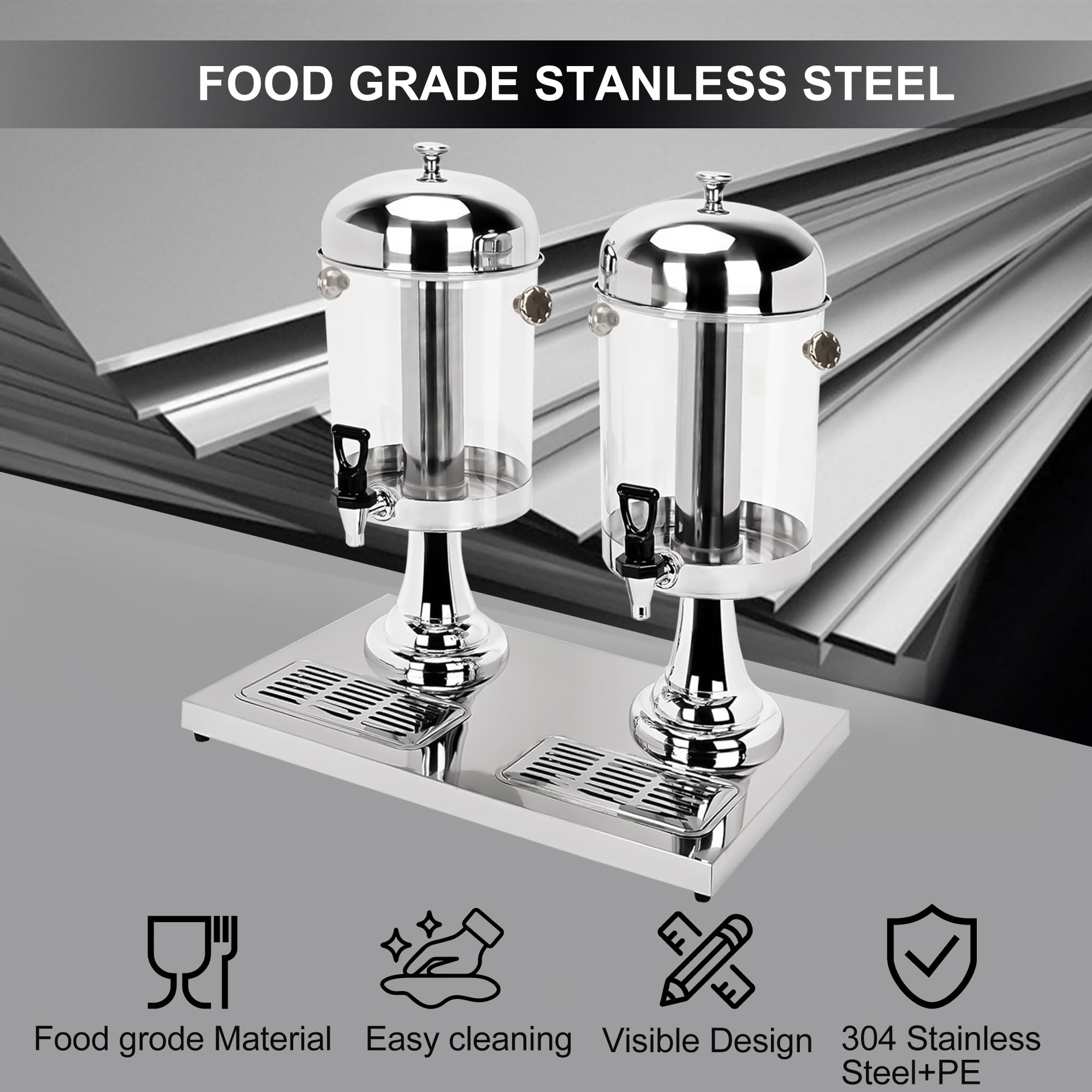 Dispenser per bevande da 4,4 galloni per feste con nucleo di ghiaccio e vaschette antigoccia, in acciaio inox Dual Catering, dispenser per bevande fredde con supporto per feste, matrimoni, buffet
