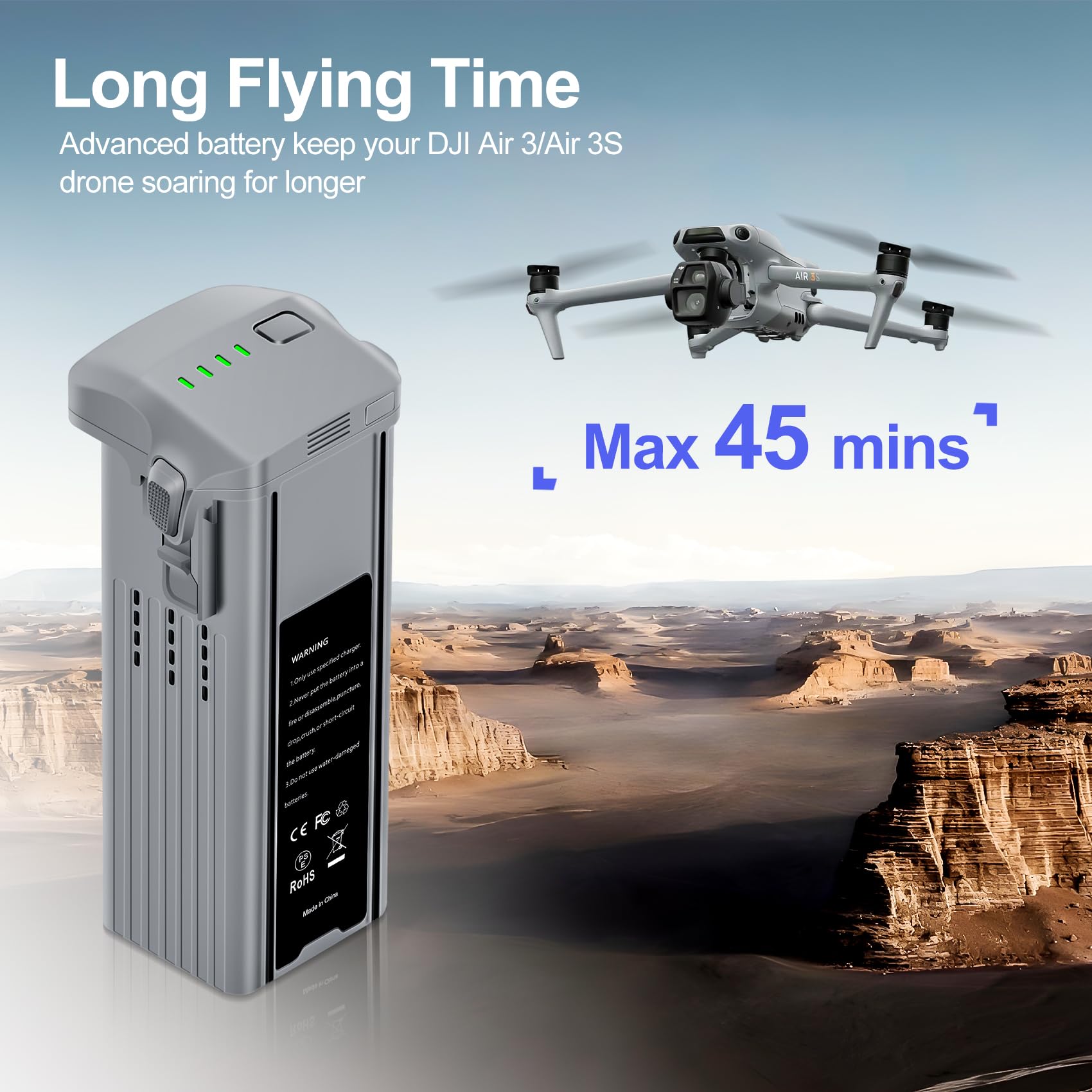 Batterie Rechange Pour DJI Air 3 - 2 Pièces 4241 MAh, Temps De Vol Max 46 Min, Intelligente Et Sûre