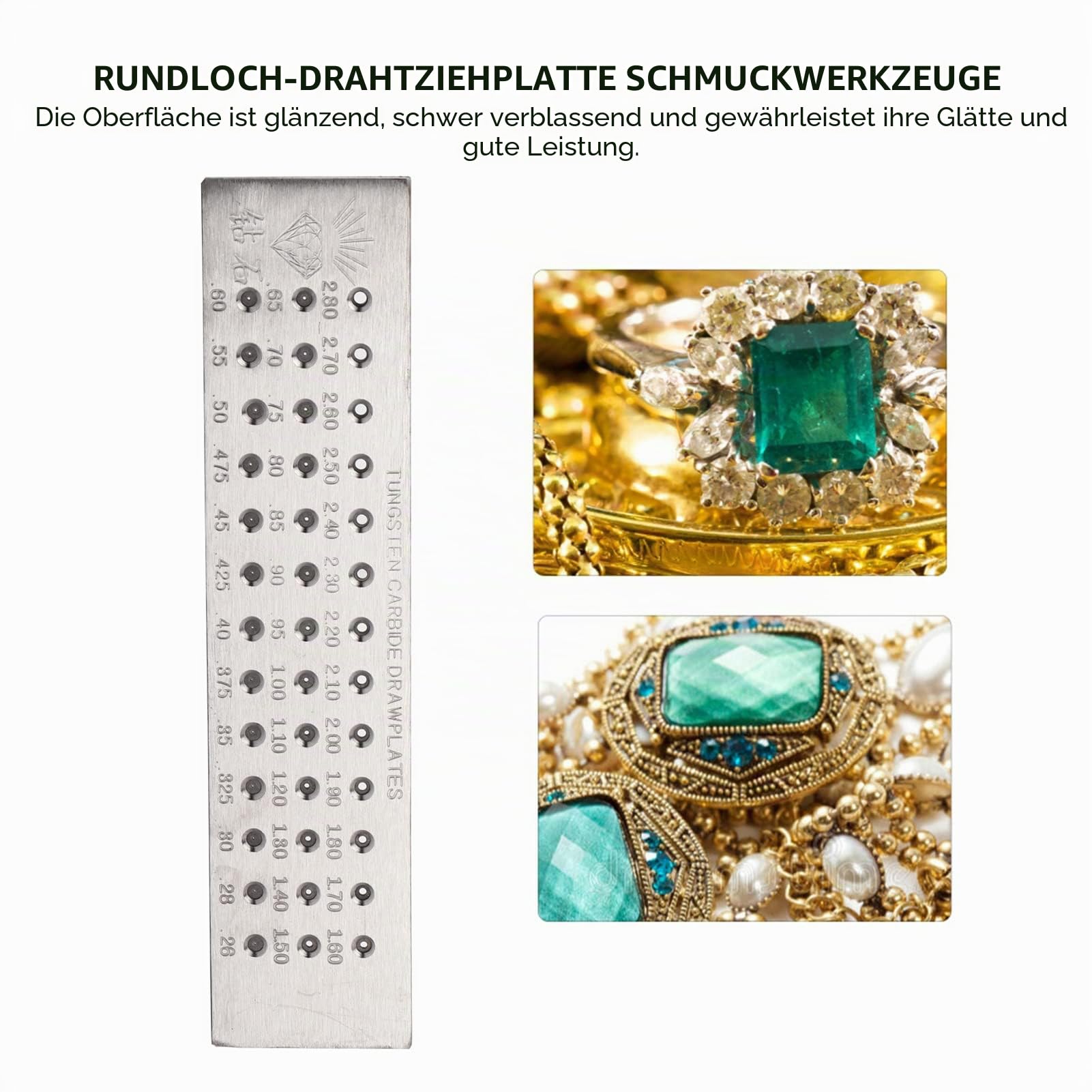 Schmuck Zugplatte, tragbare starke und robuste Draht Zugplatte Exquisite Verarbeitung Runde Zugplatte für Schmuckformen für Schmuckhandwerker(Rund 0, 26 2, 8)