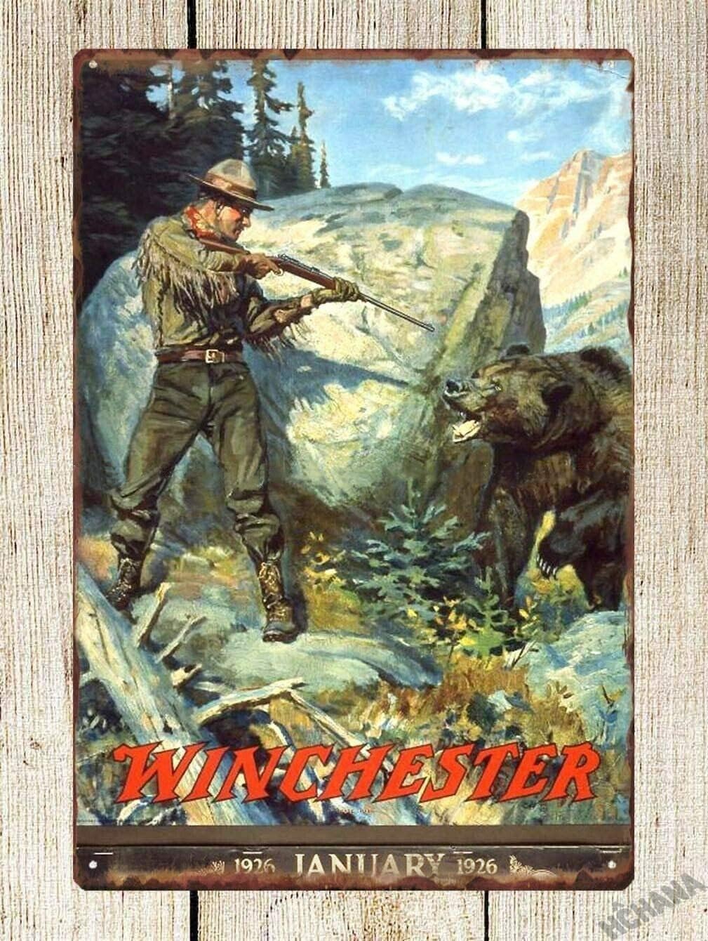 Vintage Metal Sign Retro Signs Winchester Calendar Rifle