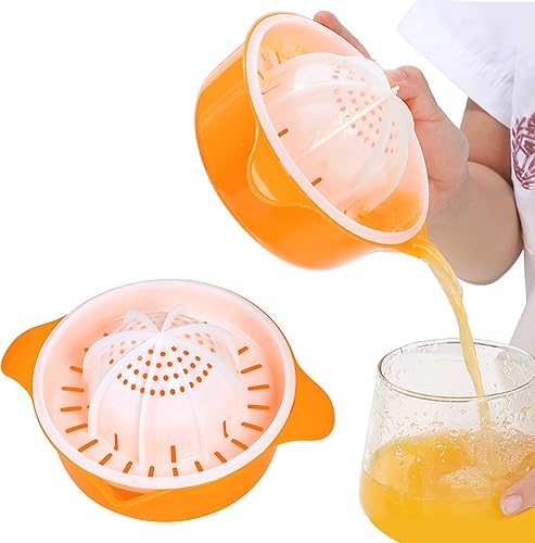 Exprimidor de naranja cítrica, exprimidor manual de limón, prensa de lima, escariador de rotación de tapa antideslizante con colador y recipiente..