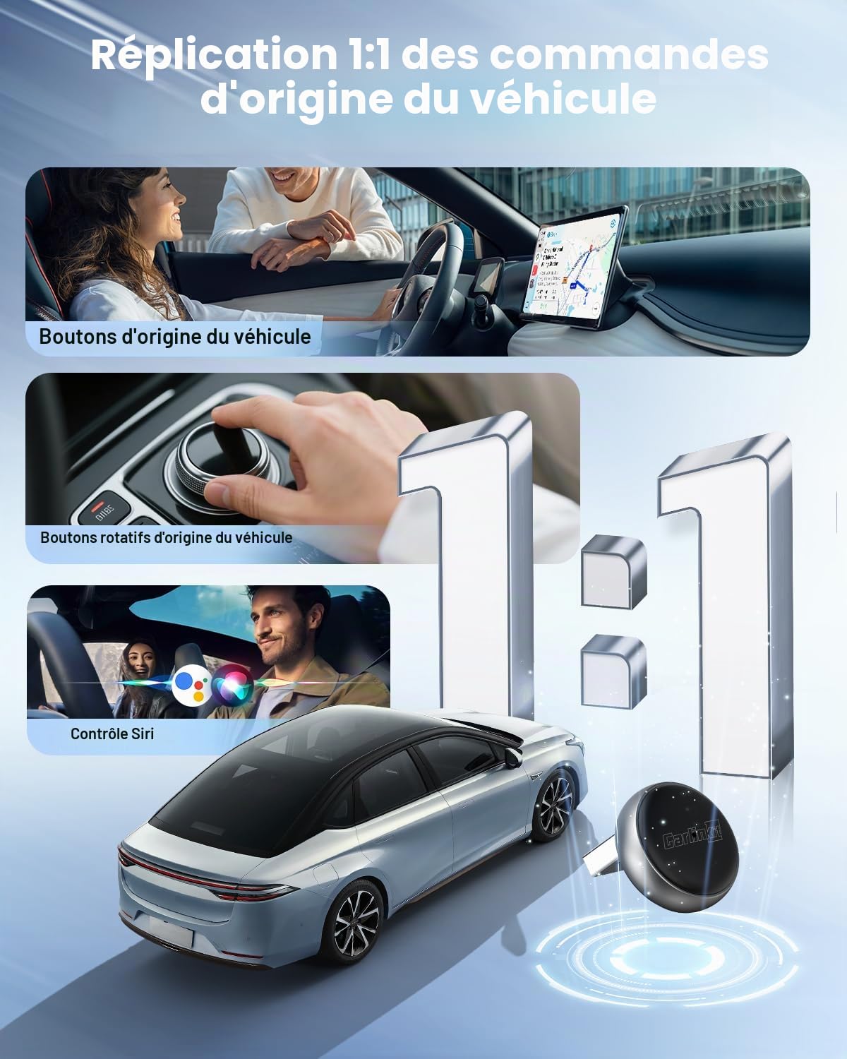 CarlinKit MINI Ultra3 : le dernier adaptateur sans fil CarPlay et Android Auto. Transforme les connexions filaires en sans fil, offrant une connectivité ultra-rapide avec une fonctionnalité