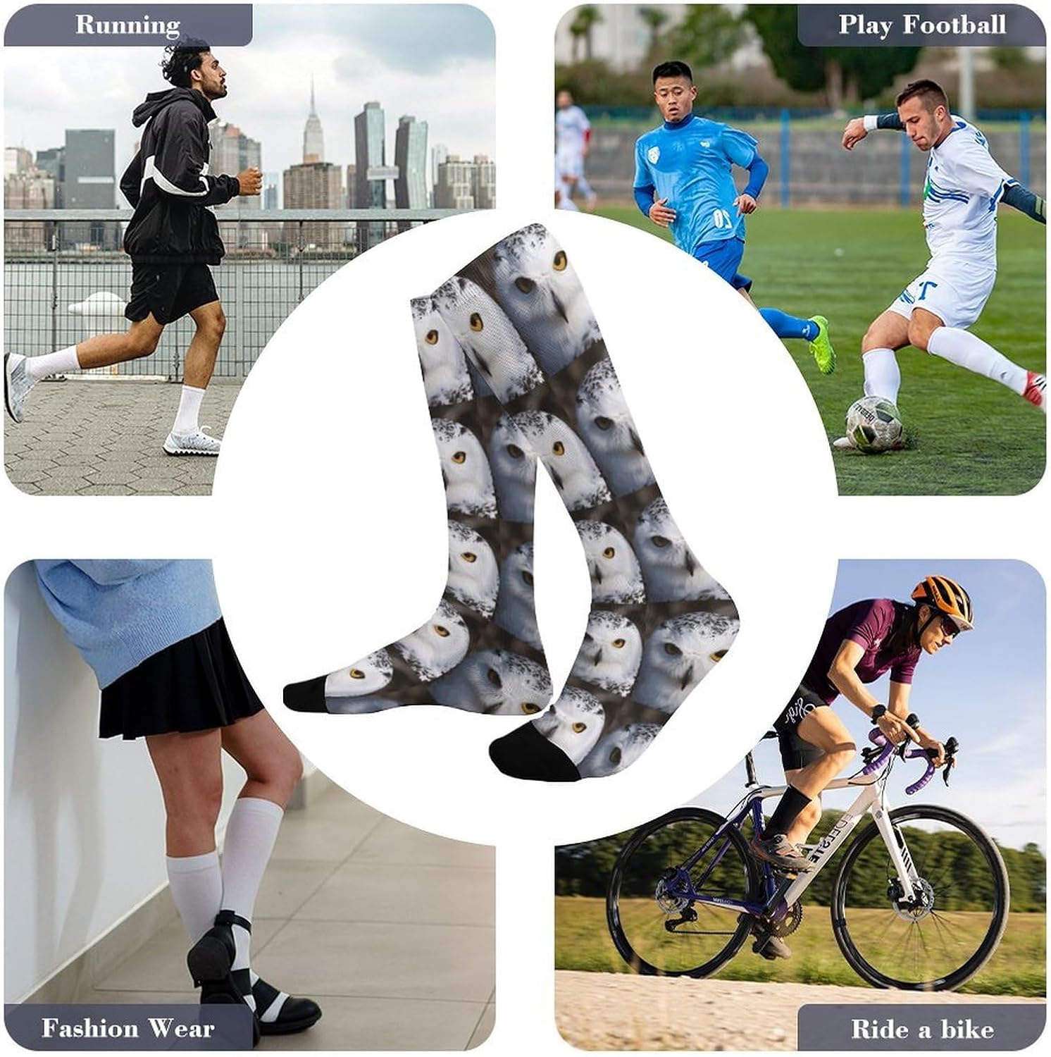 Snowy Owl Eyes Compression Socks for Women Men Comfort Over The Calf Socks Moisture Wicking Breathable Athletic Sock