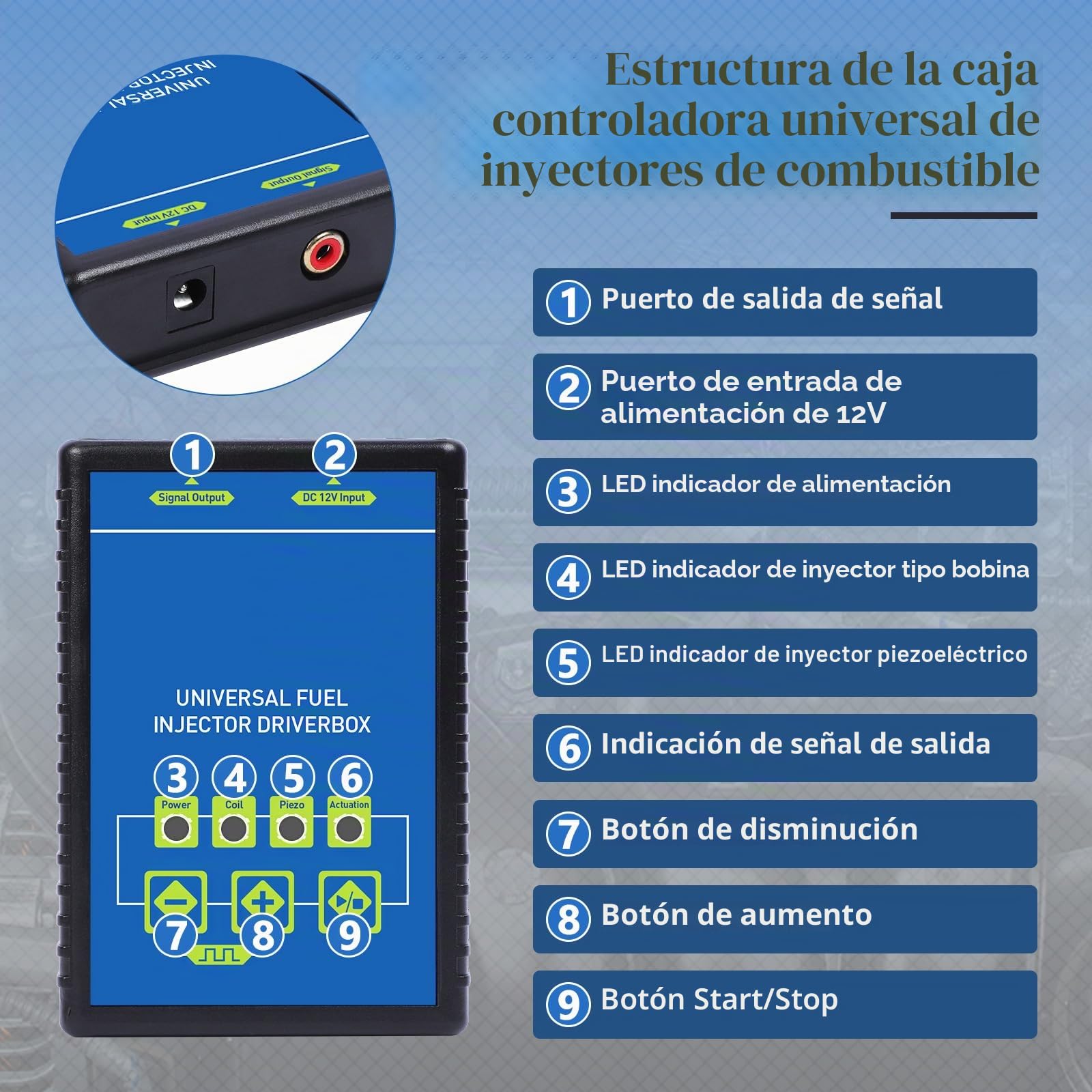 Probador de Inyectores Automotrices - 12V Comprobador del Limpiador Inyectores Coche Utilizar con Máquina Limpiador Inyectores, 5 Pulso Ajustable 1-20HZ, Para Inyectores de Gasolina y Diesel