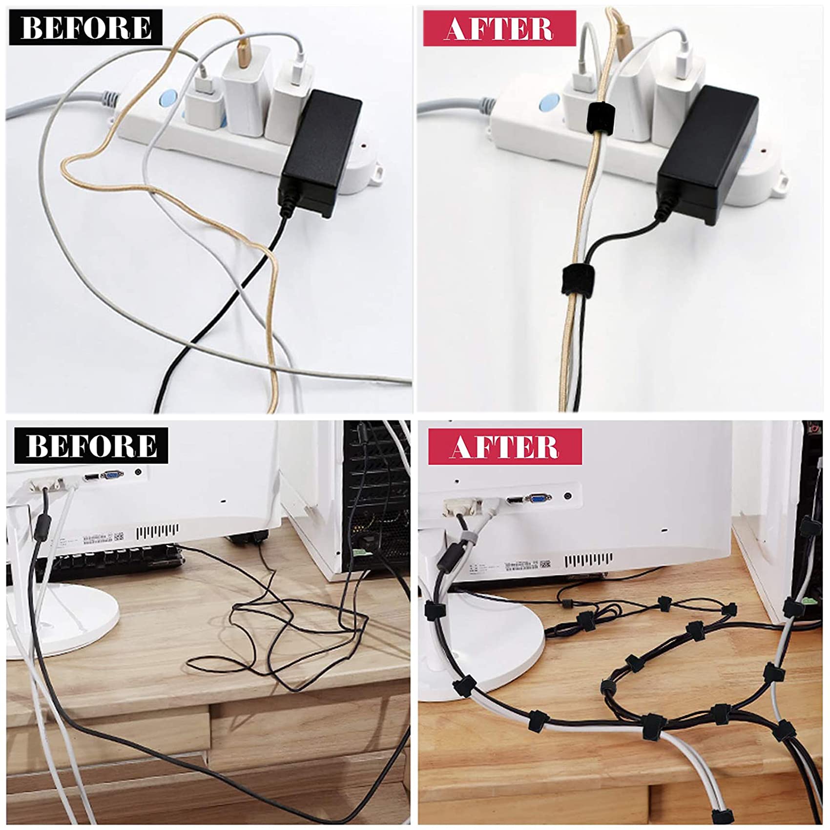 50 Attaches Câbles Réutilisables - Sangles Auto-Agrippantes Nylon - Organise Fils Électriques, PC & Câbles